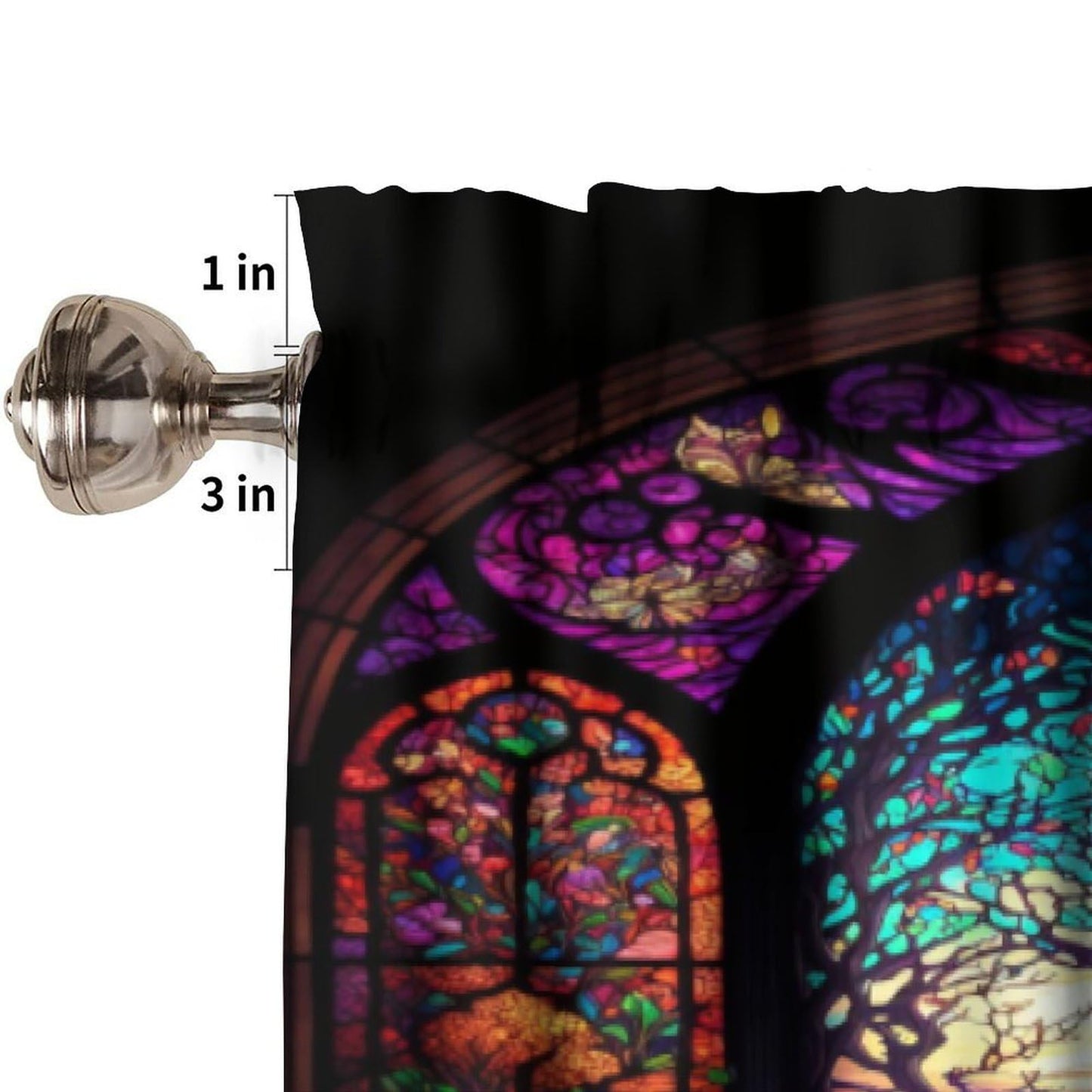 Stained Glass Blackout Window Valance Curtain, Autumn Forest Mosaic Art Beautiful Nature Scenery Stained Glass for Home Kitchen Livingroom Coffee Room Window Valance 1 Panel 54x18inch