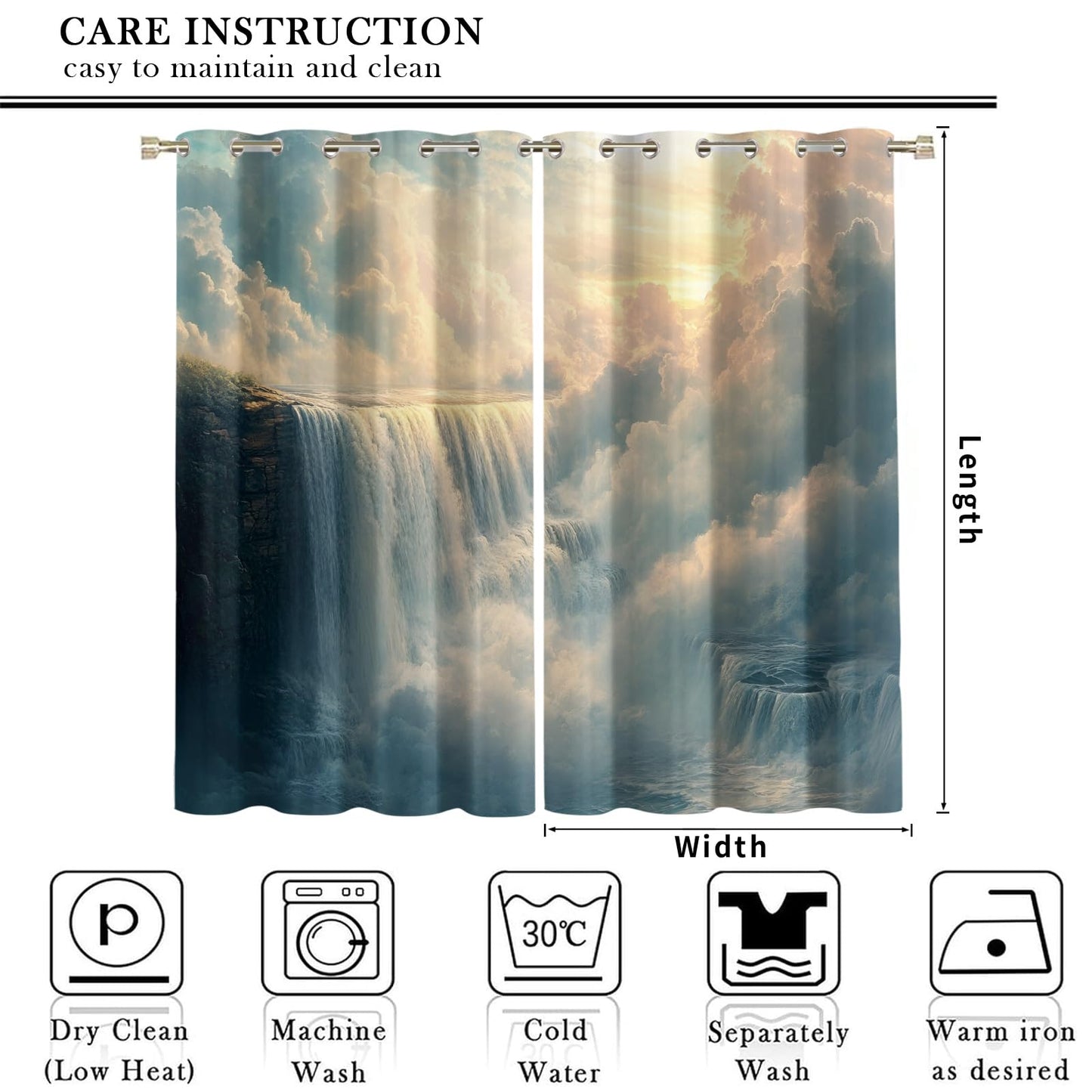 XAFIAUR Waterfall Landscape Blackout Curtains Fantasy Sky Print Curtain, Natural Landscape Drapes for Kids Bedroom Play Room 2 Panels Darkening Grommets Window Treatment 31.5" W x 45" L x2