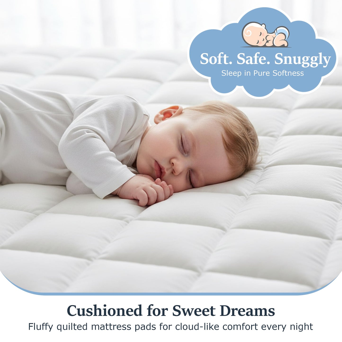 LUX Décor Full Size Mattress Pad - Quilted Elastic Fitted Mattress Cover Protector Upto 16 Inches Deep Pocket - Soft Breathable Noiseless Mattress Topper (54 X 75)