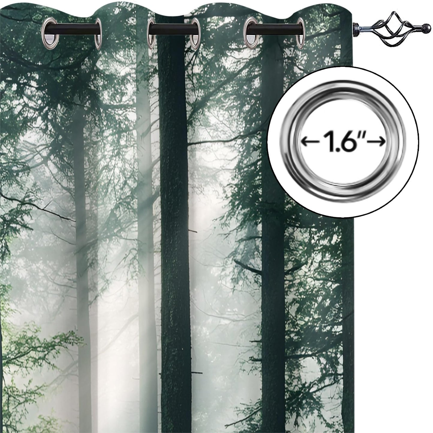XAFIAUR Misty Forest Blackout Curtains, Green Forest Curtains for Living Room, Natural Landscape Black Out Bedroom Curtain Thermal Insulated Grommet Drapes 2 Panels, for Boys Room 26" W x 63" L x2