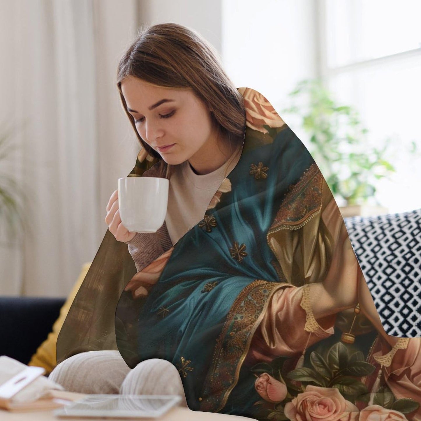 eiffecho Virgin Mary Throw Blanket Catholic Religious Faith Prayer Print Blankets Gifts for Couch Sofa Stuff Decor Cozy Fleece Plush Flannel Bedding for Lover Men Women Adults 40"x50"