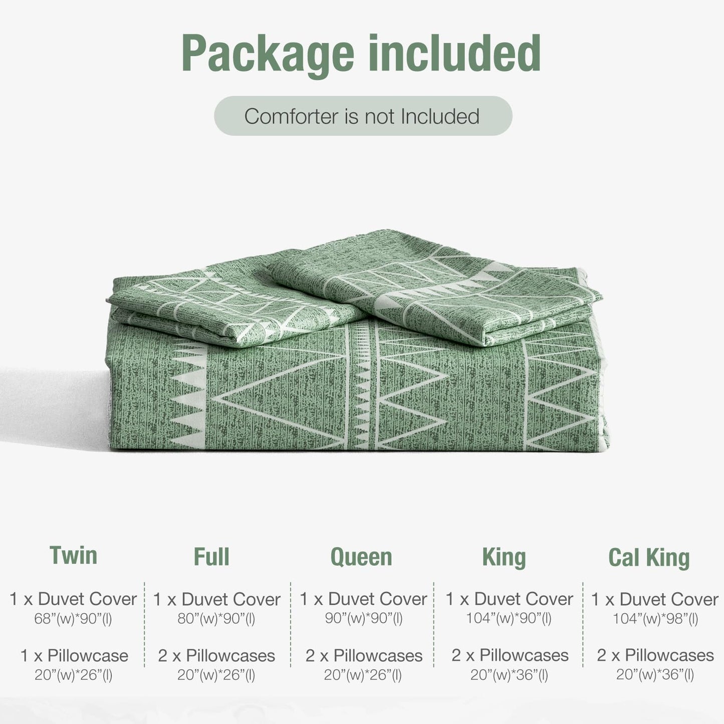Lekesky Duvet Cover King Size, Green Breathable Comforter Cover King Size 3pc Ultra Soft Brushed Bedding Cover Set with 8 Zipper Ties (1 Duvet Cover 104x90 inches with 2 Pillow Cases)