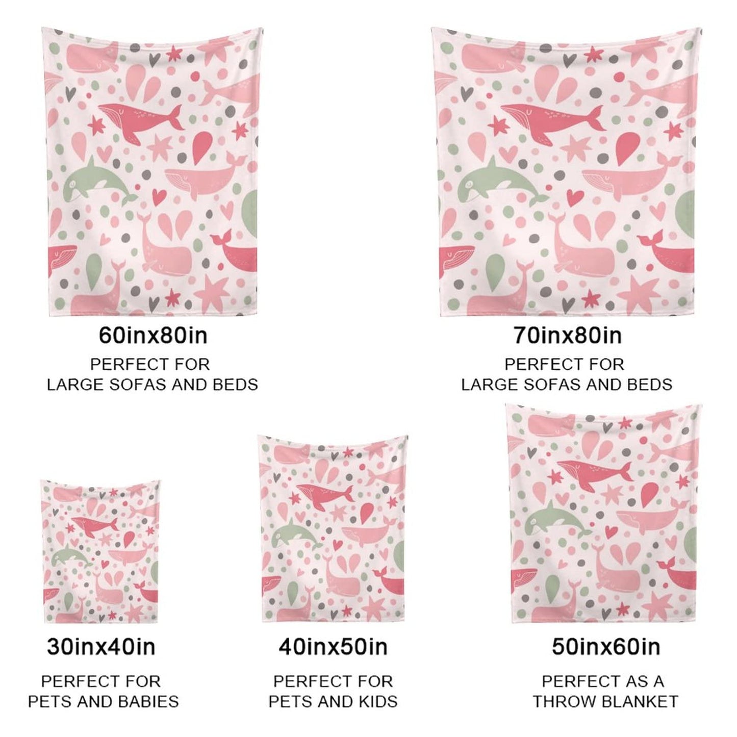 Joyidec Whale Pink Super Soft Winter Comfy Throw Blanket Flannel Fleece Lightweight Blanket for Couch Car Bed 50x60 in