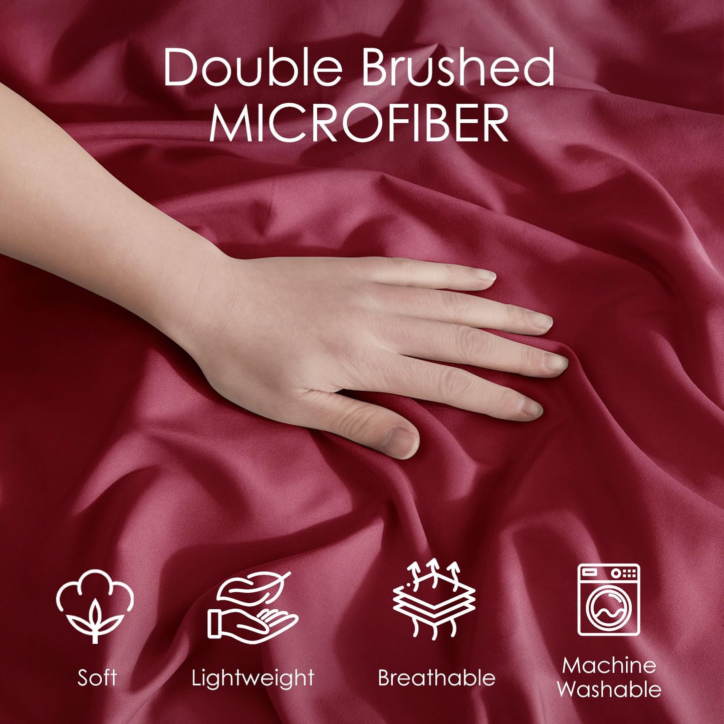 Hearth & Harbor Queen Size Duvet Cover & Bed Sheet Set Burgundy Red, 7 Piece Soft Double Brushed Bedding Set, Includes Duvet Cover, Flat Sheet, Fitted Sheet, Pillowcases and Pillow Shams