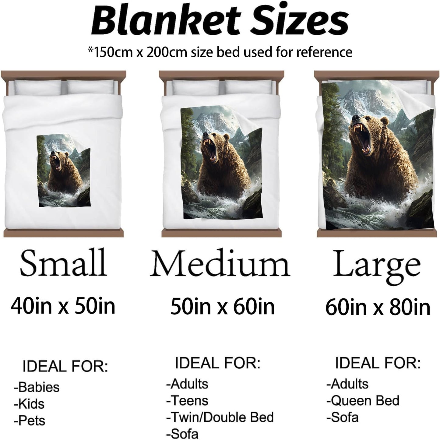 Kibue Roaring Bear Blanket, Soft & Warm Flannel Throw - Cozy Plush Lightweight Blankets for Travel, Decor, Bedroom, Office, Sofa for Adults Kids - Ideal for All Seasons 60"×50"