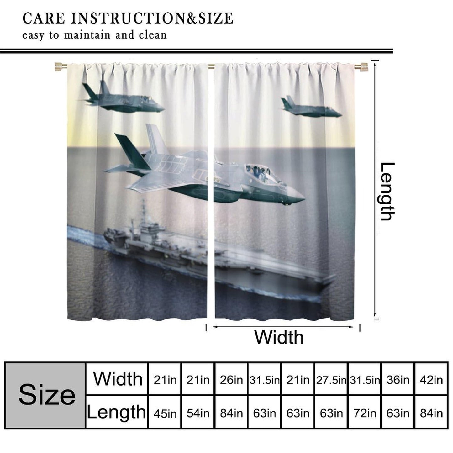 Military Aircraft Carrier Curtains, Maritime Warfare Technology Carrier Fighter Fleet Blackout Windows Treatments, Thermal Insulated Drapes For Kids Boys Adolescents Living Room Bedroom 42x45in