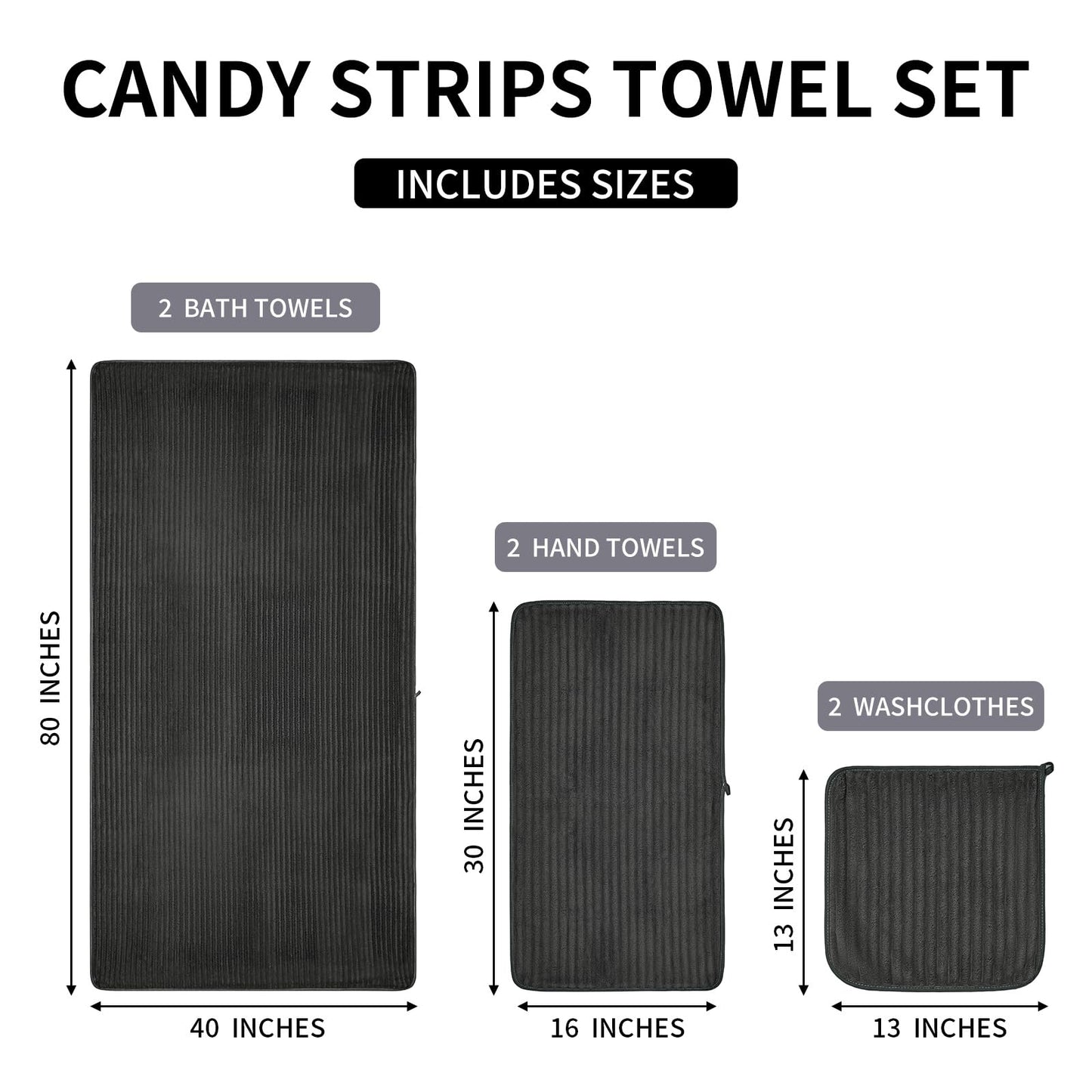 NALIVO Extra Large Bath Towel Set of 6 (40"x80"),Oversized Bath Sheet Super Soft Highly Absorbent Microfibers Quick Dry Luxury Shower Towel for Bathroom Spa Gym Hotel Yoga (Charcoal Gray, 6Piece)