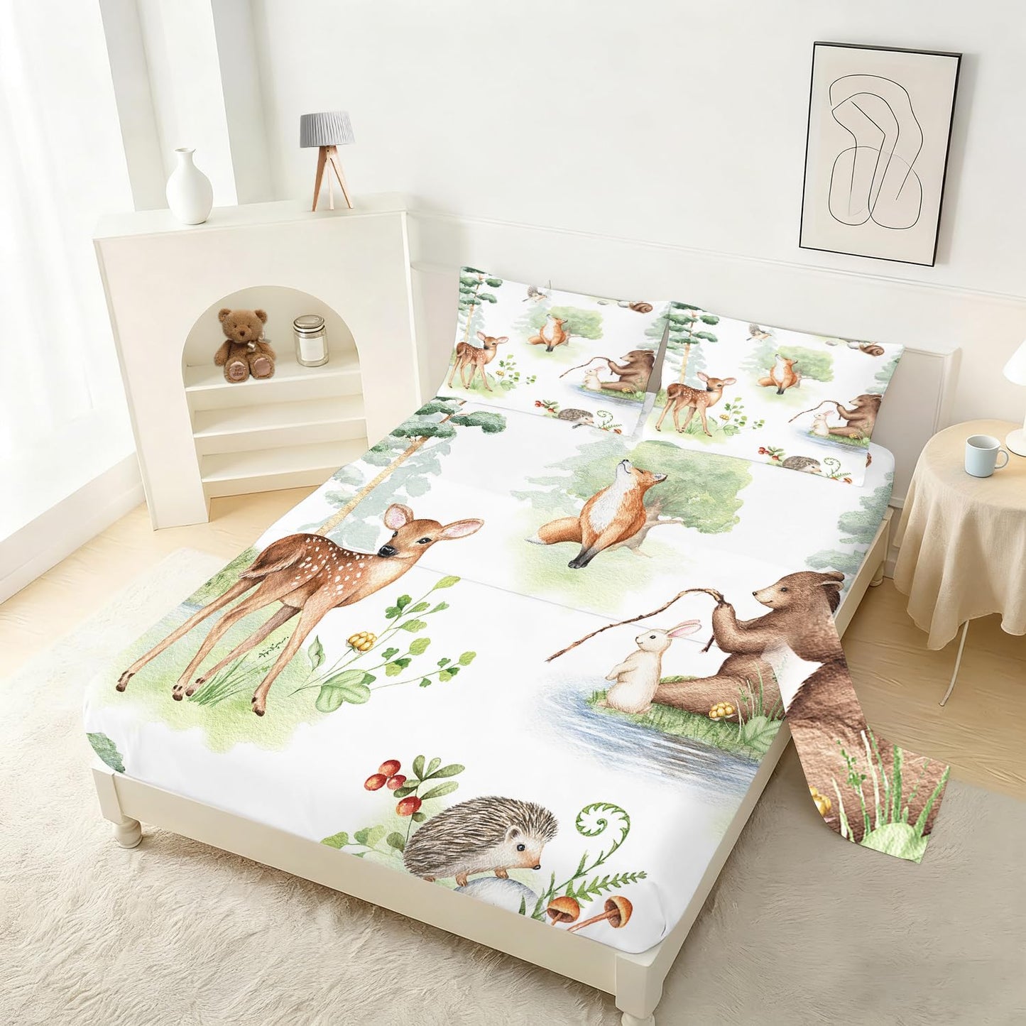 VTKON Wildlife Fitted Sheet Set Twin Size for Kids Light Green Sheet Set for Boys Girls Bedroom Animal Sheet Soft Microfiber 3-Piece Sheet Set 1 Fitted Sheet+1 Flat Sheet+1 Pillowcase Bedding Set
