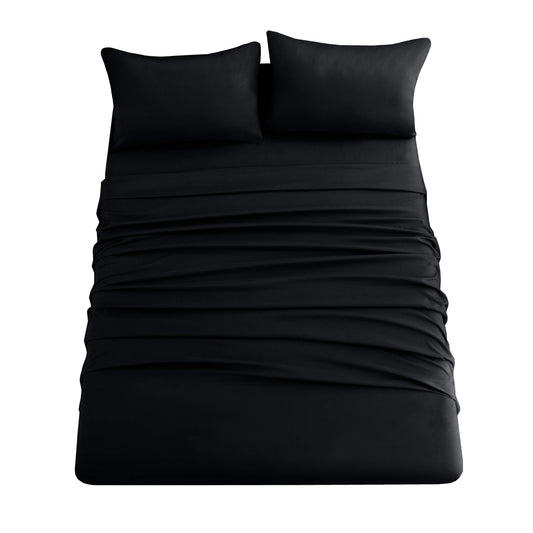 Ghooss King Size Sheets 4 Pieces Bed Sheet,100% Super Soft Brushed Microfiber 1800 Luxury Bedding,Deep Pocket,Wrinkle Free Fade & Stain Resistant(Black,King)