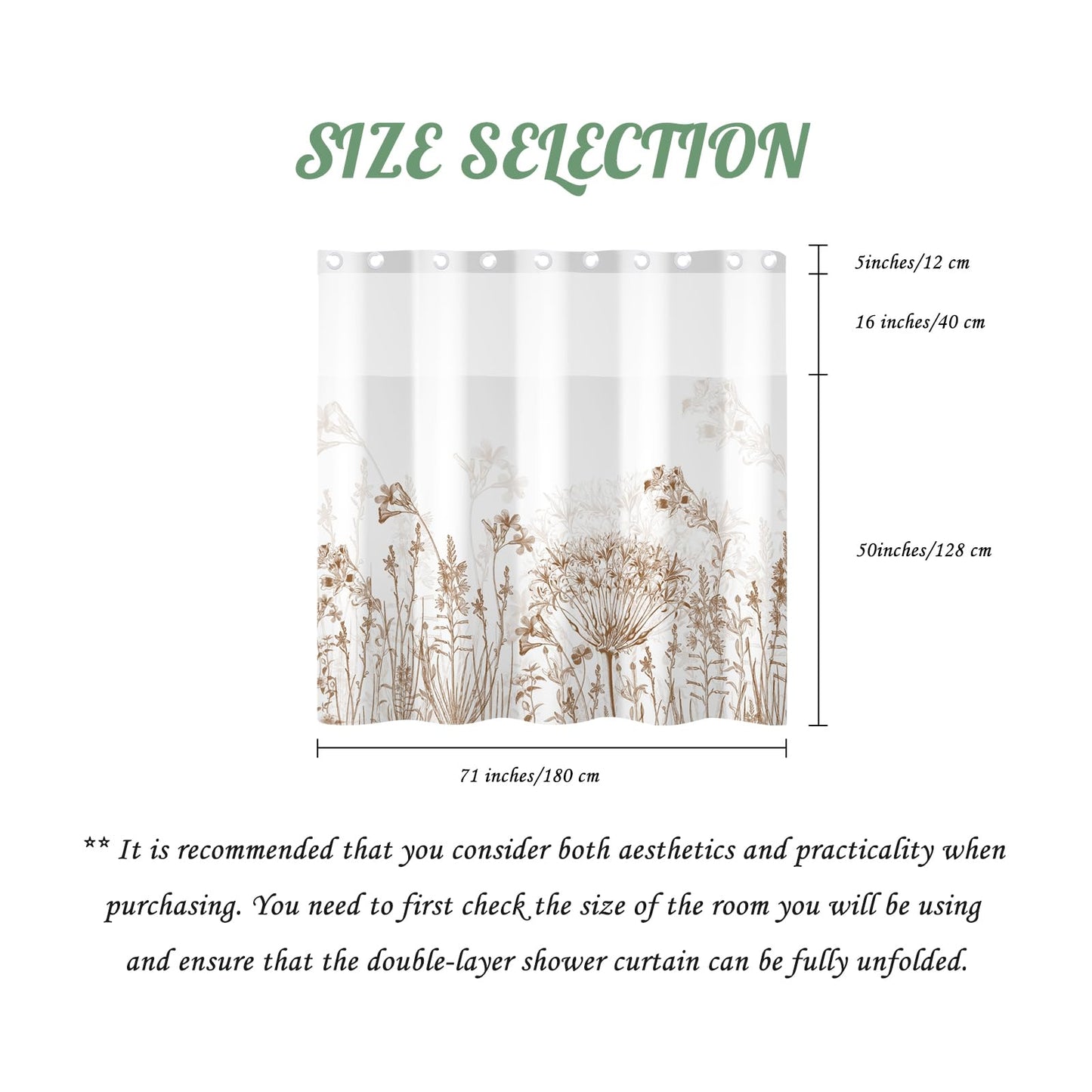 ggaimwf 71x71 Inch Without Hook Floral Shower Curtain and Liner Set Vintage Brown Flower Botanical Snap in Shower Curtains for Bathroom Special Chic Chill Bathroom Set