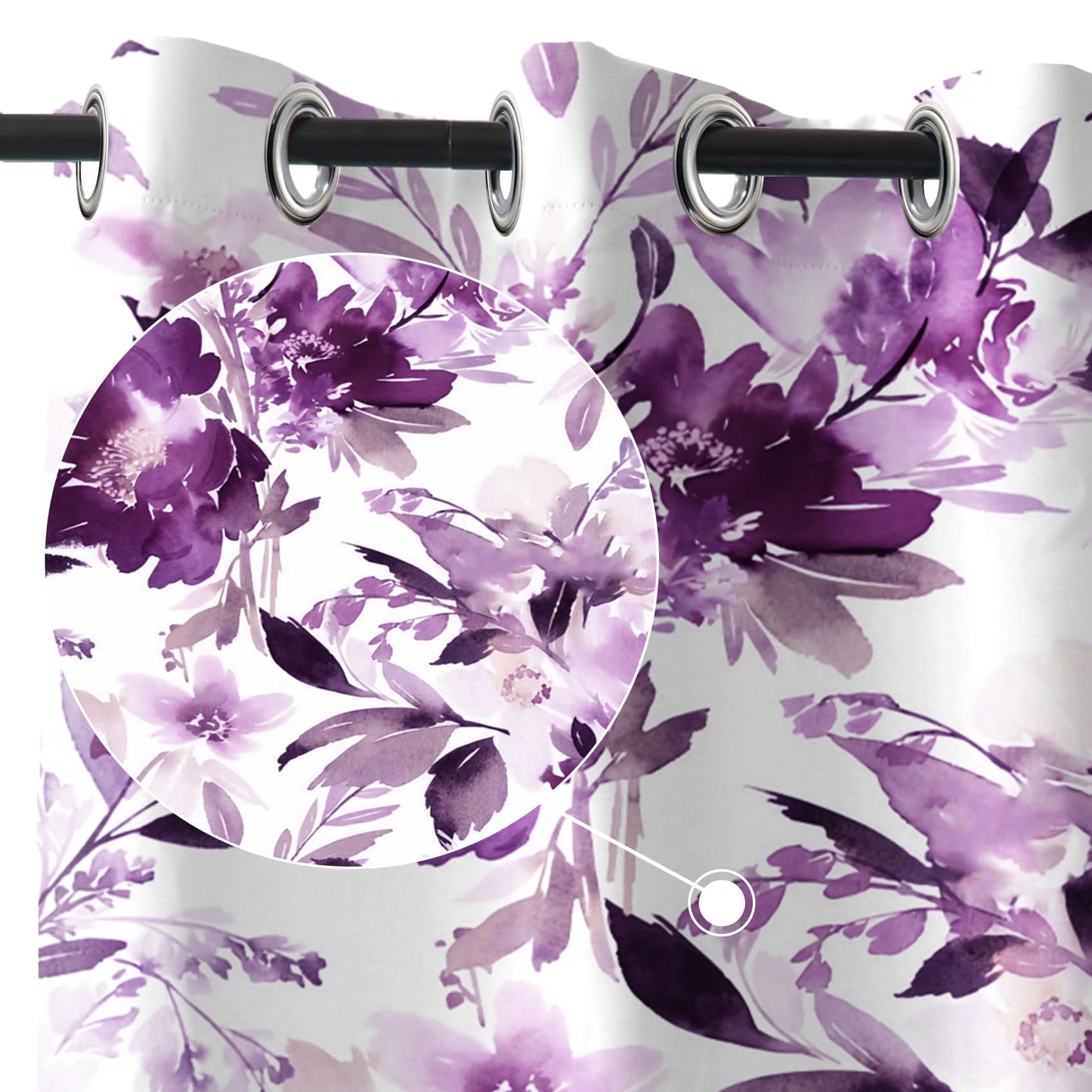 Renaiss Purples Floral Blackout Curtains for Bedroom Watercolor Flower Leaves Window Curtain Modern Abstract Ink Art Thermal Insulated Window Drapes for Living Room 2 Panels Set, 42x63 Inch