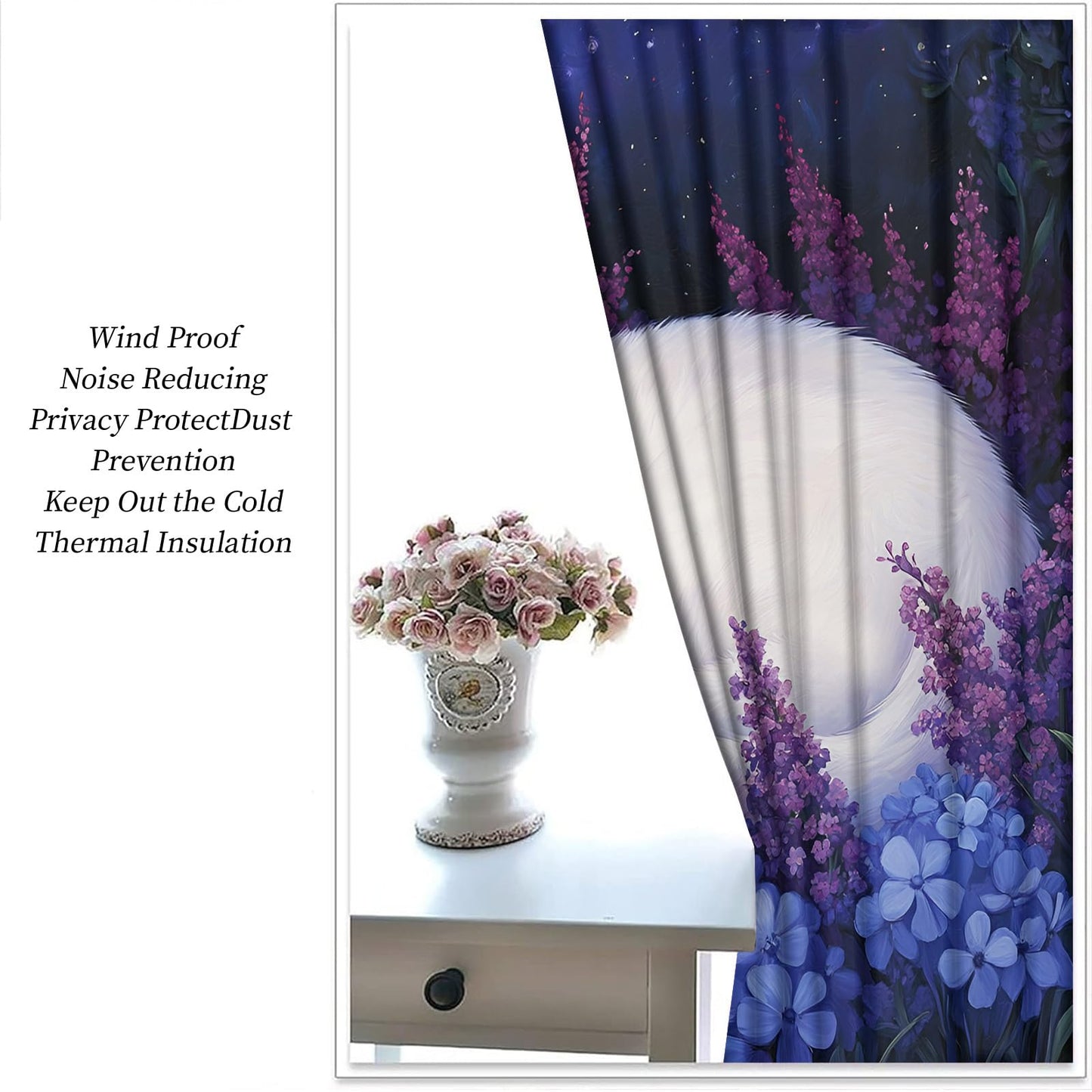 MPUTIE Cat Blackout Curtains 63 inch Length, Floral Cat Window Treatments for Bedroom, Grommet Curtains for Kitchen, Hydrangea Window Drapes, Animal Room Decor, 2 Panels