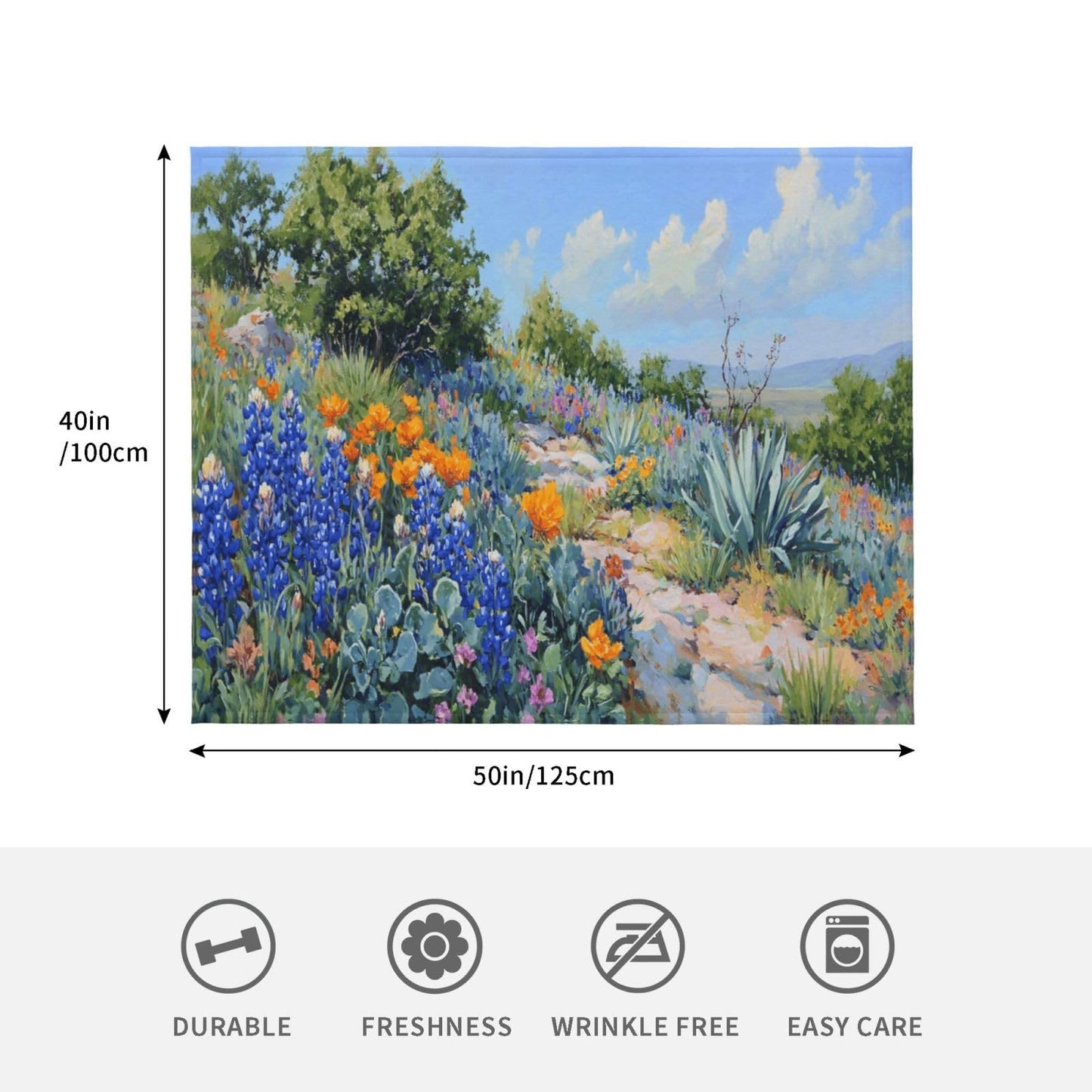 Jfniub Blue Flowers Texas Bluebonnet Blanket Throw Bedding Room Decor Flannel Blankets for Bedroom Living Rooms Warm All Season 50"X40"