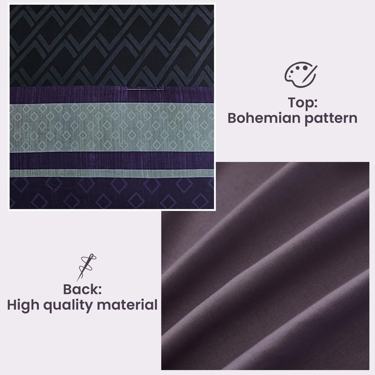 Cottolester Queen Comforter Set 7 Pieces,Black Purple Boho Striped Bed in a Bag,Soft Microfiber Complete Bedding Sets