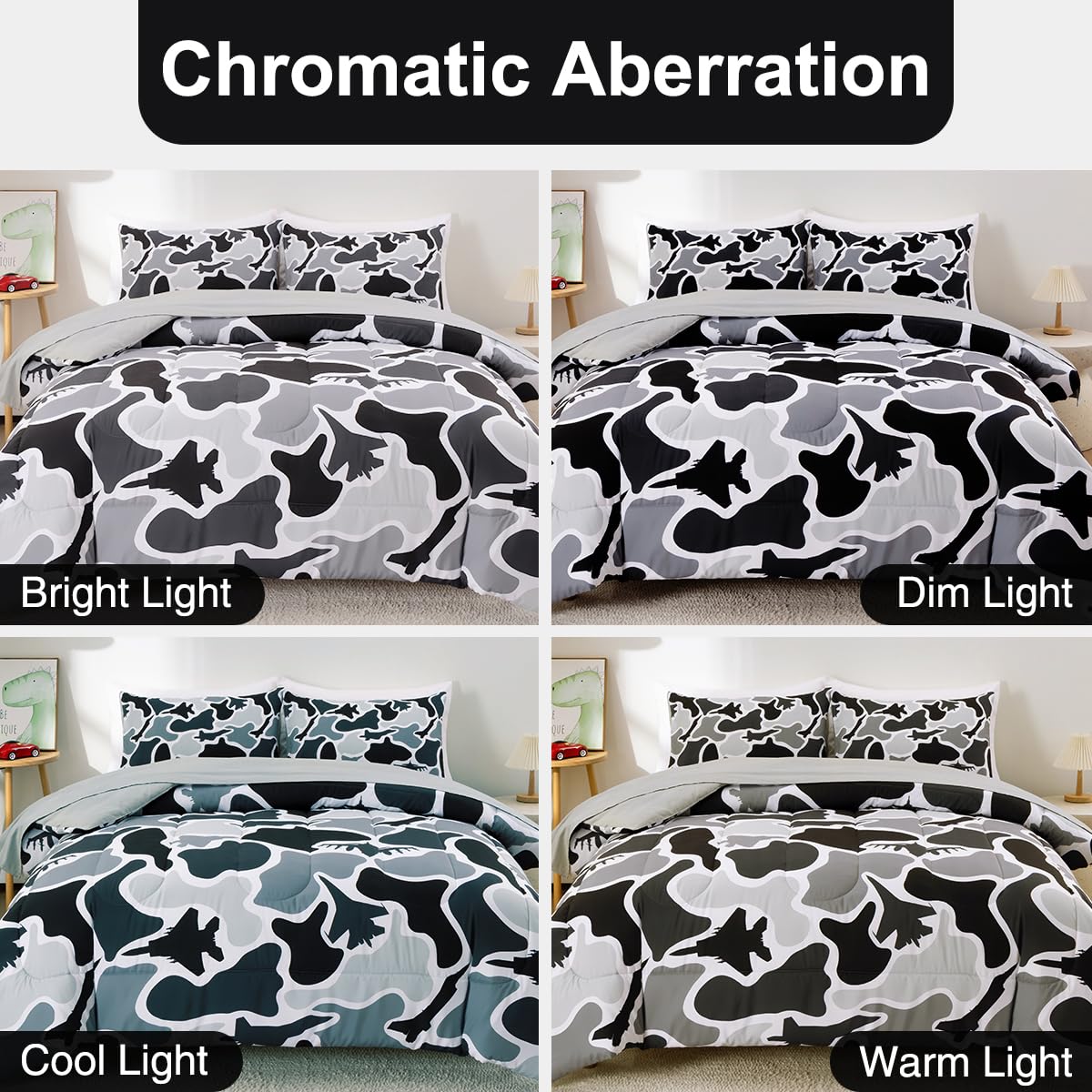 Holawakaka Kids Teens Fighter Jet Camouflage Bedding Set, 5-Piece Queen Size Comforter Set with Sheets, Aircraft & Camo Print Bed in A Bag for Boys, Men's Bedroom, Dorm, Loft