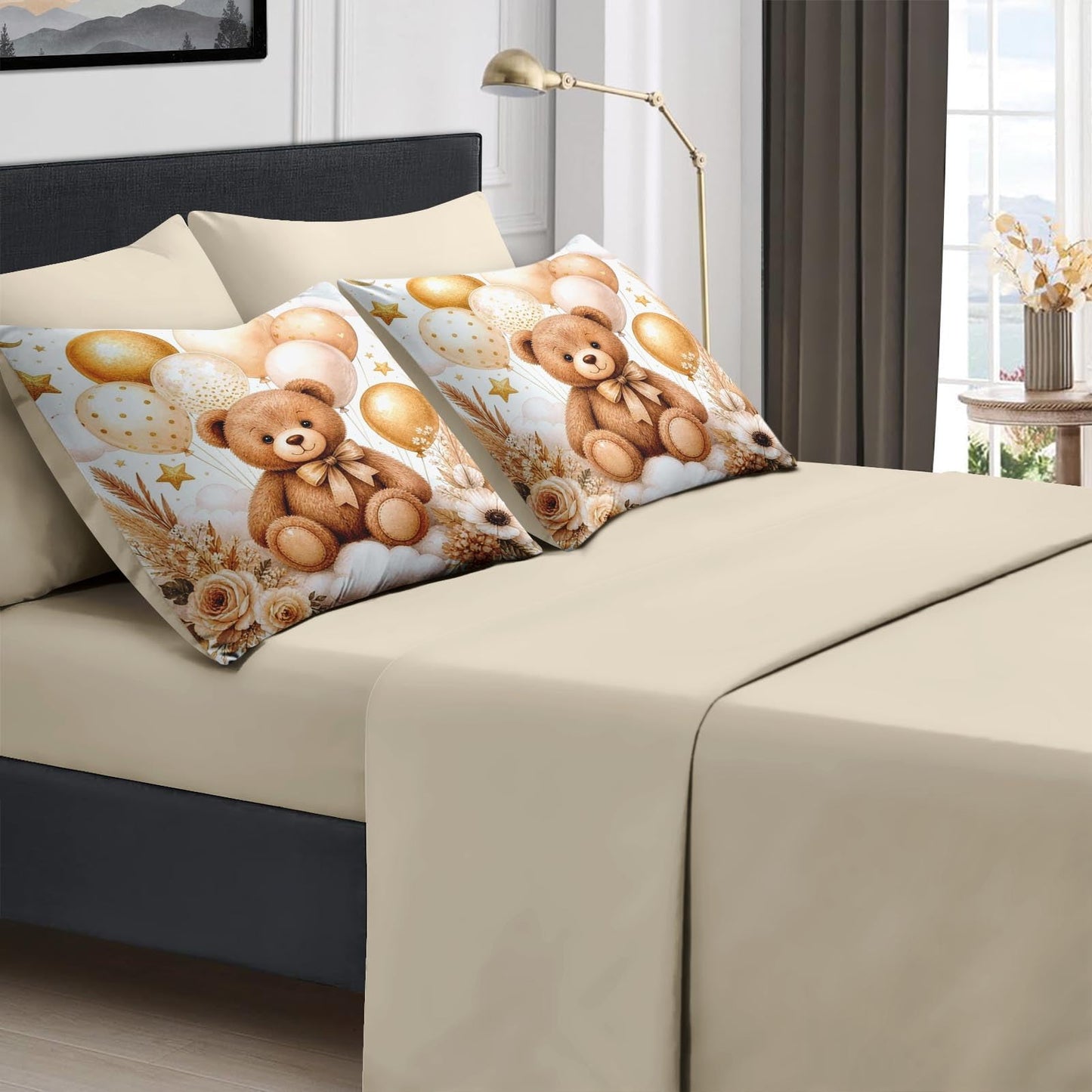 Boewywh Comforter Set Twin Size Boho Bear Birthday 5 Pcs, Bedding for Kids and Adults, Bed Sheet Sets with Fitted Sheet Pillowcase & Sham for Bedroom Bed Decor