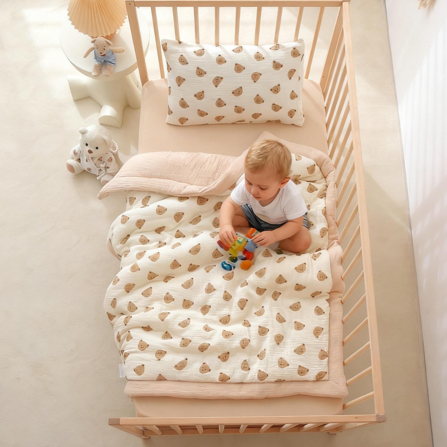 CLoucl Cotton Muslin Toddler Comforter/Quilt,Ultra Soft & Breathble Muslin Toddler Blanket,All Season Baby Blankets for Boys and Girls, Machine Washable,41"x48"