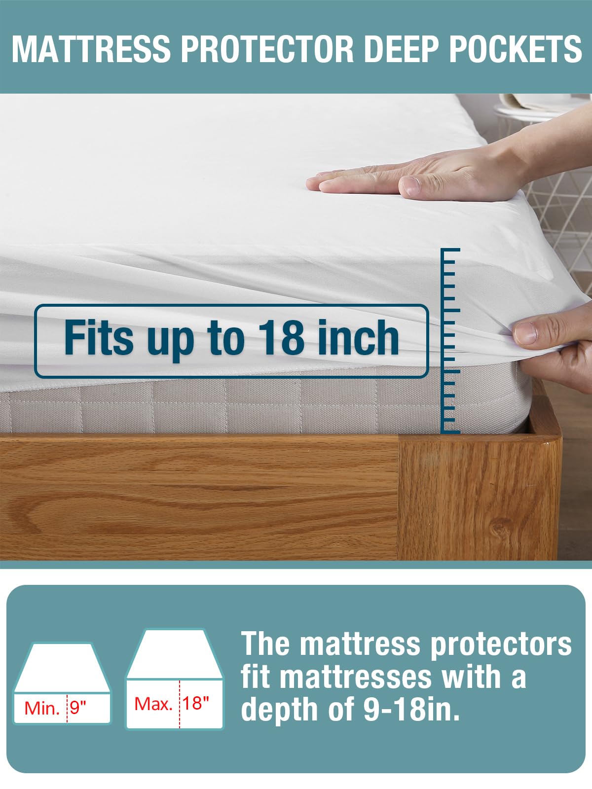 Bedecor Queen Waterproof Mattress Protector,Pee and Liquid Proof Cover for Pets, Elderly, and Incontinence, Fitted Deep Pocket for 9-18 Inch Deep