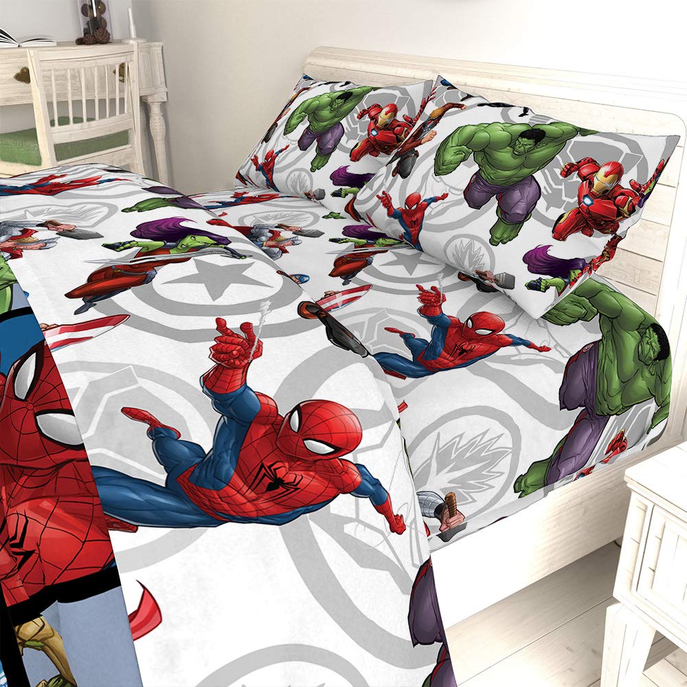 Jay Franco Kids Sheet Set with Fitted, Flat Sheets & Pillow Cover - Ultra-Soft Bedding with Pillowcase for Room Decor, Multi - Avengers, 3 Piece Twin