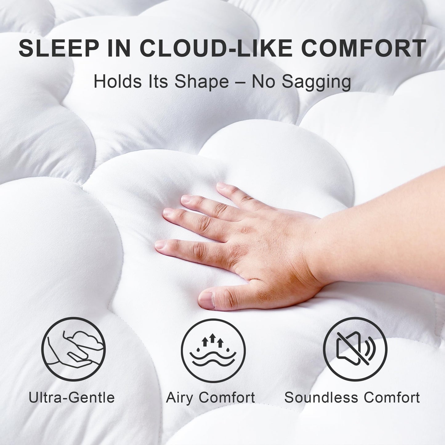 3 Inch Mattress Topper Queen Size Breathable Filled Soft Fluffy Supportive for Back Pain Relief, Bed Mattress Pad Pillow Topper with Extra Thick Padded Protector for 8"-21" Deep Pocket