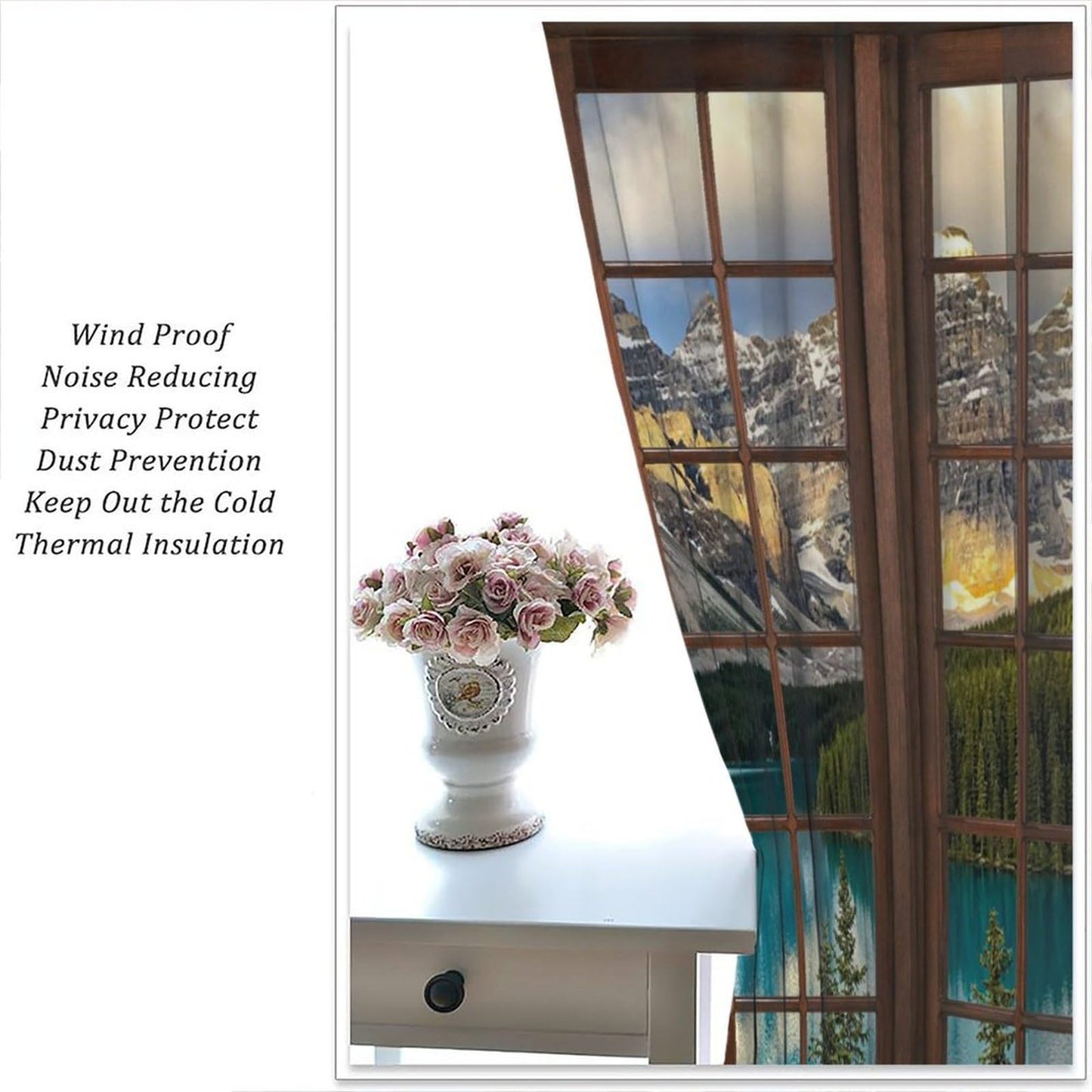 Nanacur 3D Window Lake View Curtains, Nature Landscape Spring Forest Mountains Rod Pocket Window Treatment for Living Bedroom Office Cafe Kitchen Drapes 41" W X 45" L (No Blackout)