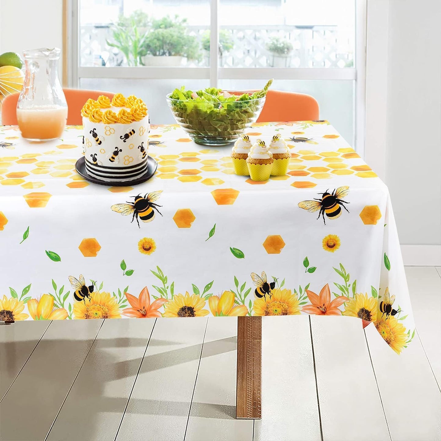 WERNNSAI Bee Tablecloth - 1 Pack 108"x54" Disposable Plastic Table Cover
