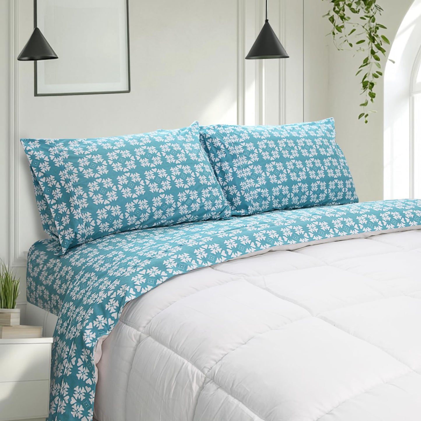 Ramesses Bedding Sheet Set Full-Polyester Printed Microfiber Plush Flannel Bedding-Stain Resistant-Soft and Durable-4-Piece Bedding(Blue,Full)