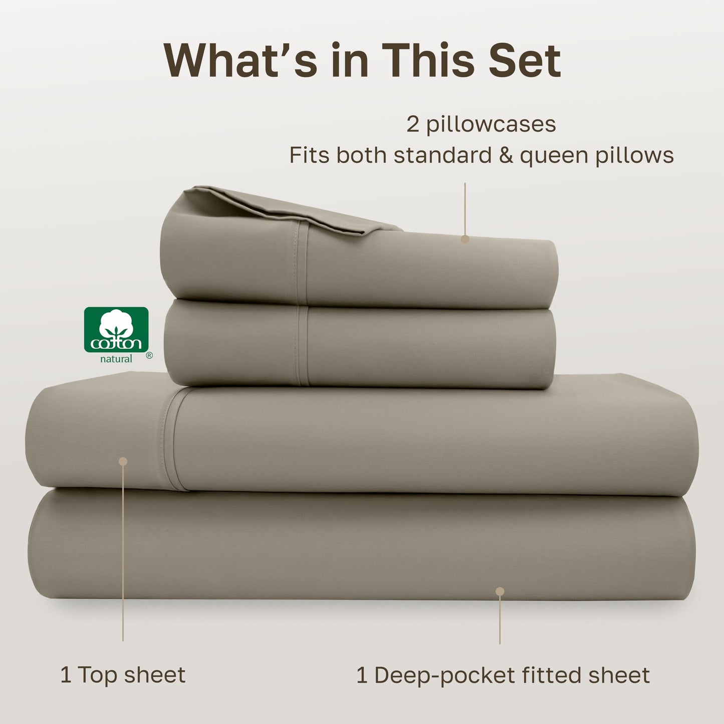 California Design Den Soft 100% Cotton Bed Sheets Queen Size Set, 400 TC Good Housekeeping Award Winner, Silky Smooth Sateen Weave with Deep Pockets, Breathable and Durable Queen Bedding Set - Taupe