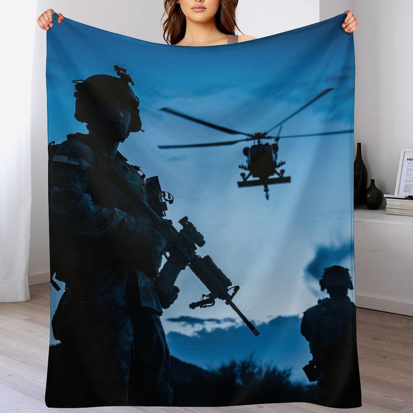 HDESDIS Funny Military Throw Blanket for Couch Bed, Soft Cozy Soldier Silhouette Sofa Decor Blankets for Women, Men, 30"x40"