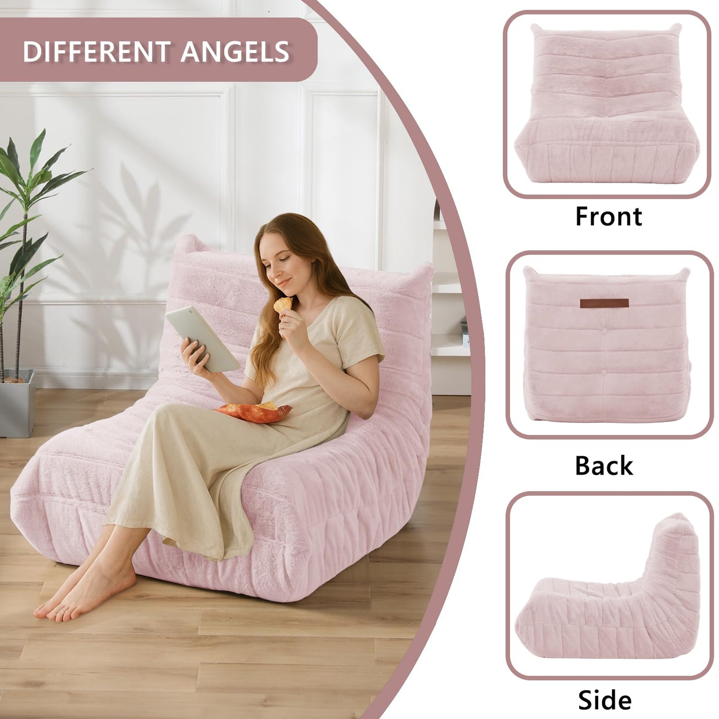 Bean Bag Chair for Adults, Giant Bean Bag Sofa Oversized Beanbag Chairs, Fireside Bean Bag Couch with High Density Sponge Filled Large Bean Bags Chair for Apartment Living Room Bedroom, Dusty Pink