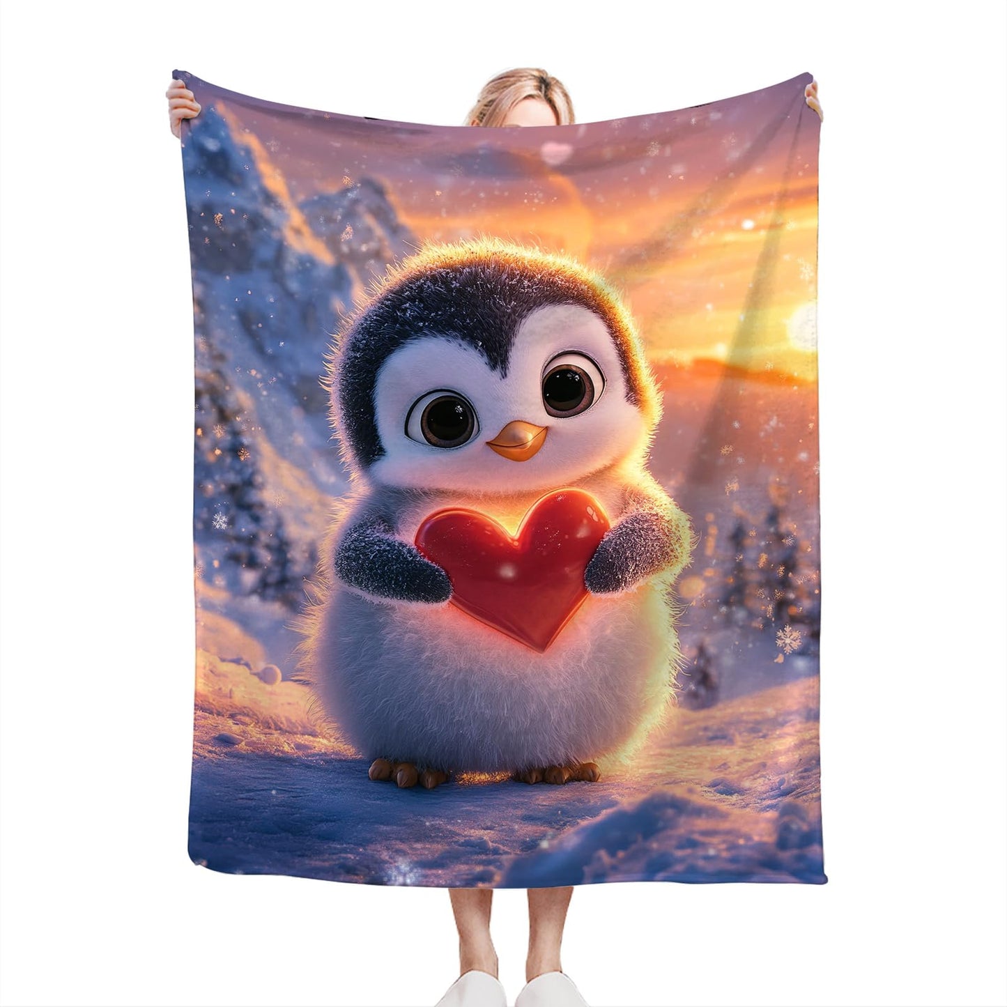 Penguin Throw Blanket Cute Penguin Lovers Blankets Ultra Soft Warm Flannel Fleece Lightweight Fuzzy Decor Gifts for Women Men Girls Boys 50"x40"