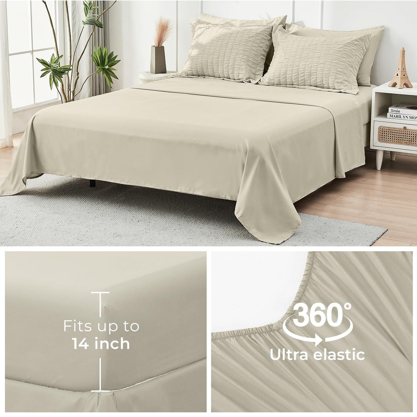 HYMOKEGE Light Linen Twin Comforter Set Seersucker 5 Pieces, All Season Luxury Bed in a Bag for Bedroom, Bedding Set with Comforter, Sheets, Pillowcase & Sham