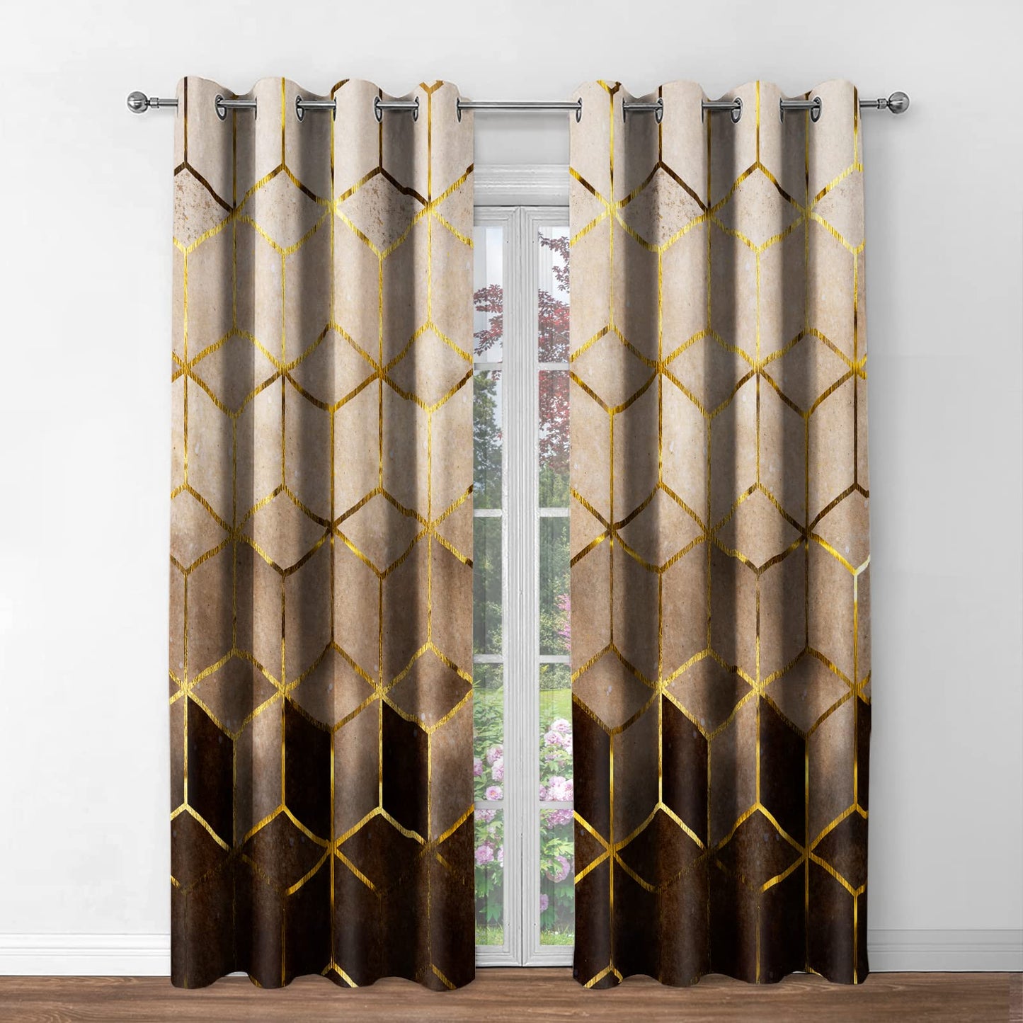 Jekeno Marble Curtains Retro Abstract Brown Brick Stone Wall Decor Home Bedroom Living Room Darkening Grommet Window Drapes 2 Panel Set, 52"x84"