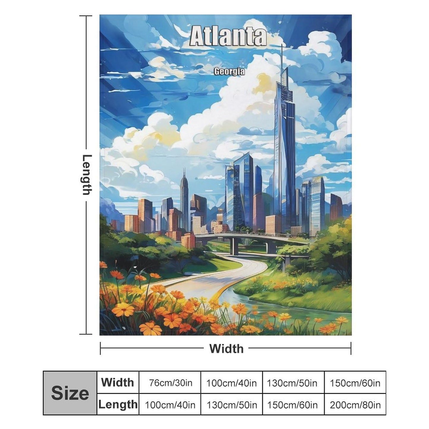 Atlanta Georgia City Skyline Landscape Abstract Blanket Soft Flannel Lightweight Blanket Outdoor Travel Carry Living Room Bedroom Sofa Decoration Gifts 50x60 Inch