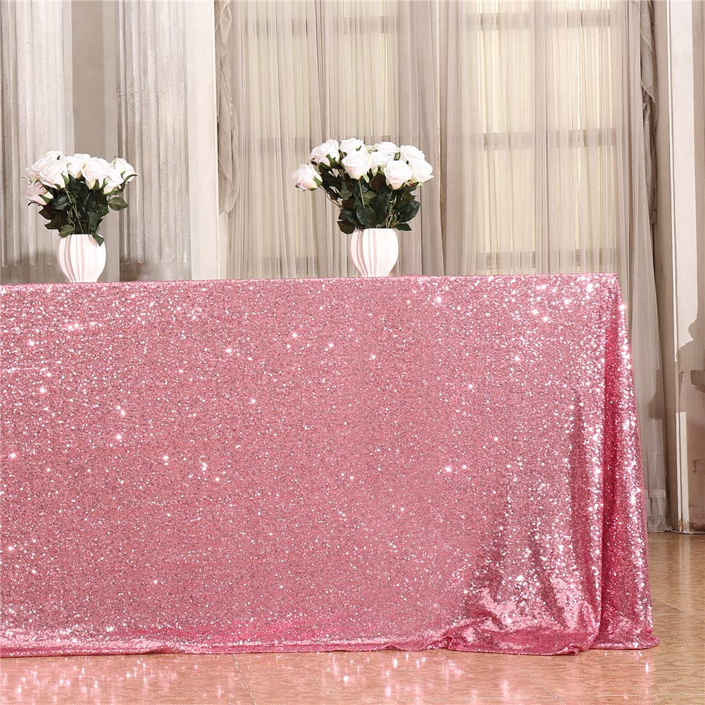 Eternal Beauty Fuchsia Pink Tablecloth, 50x80 Inch Sequin Rectangle Table Cover for Mother's Day Cake Dessert Exhibition Party Birthday Events