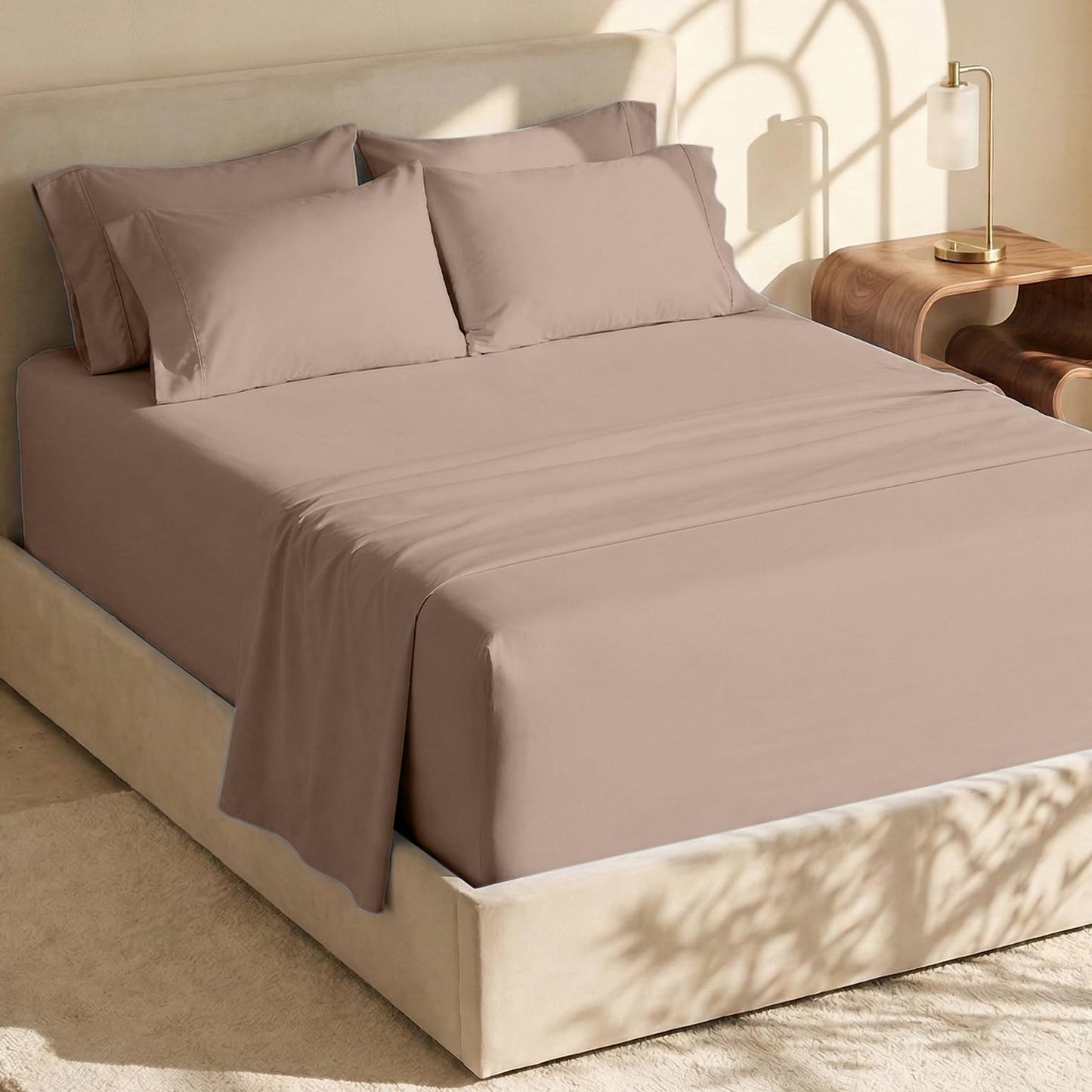 Hearth & Harbor Extra Deep Pocket Queen Sheets Sets - Fits Mattress 18-24 Inches Deep - Extra Deep Pocket Sheets - 6 Piece Queen Size - Taupe