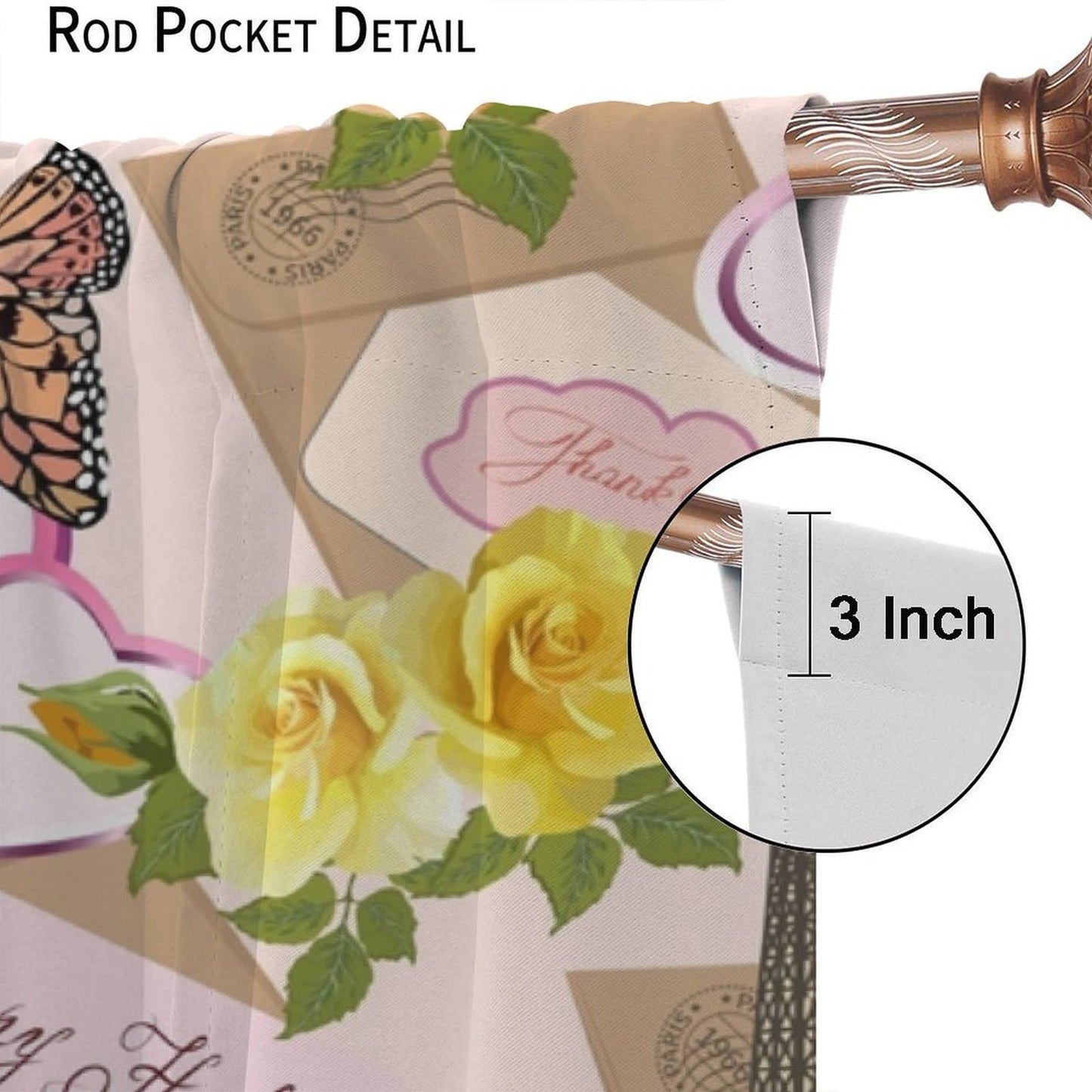 Focusbrite Paris Eiffel Tower Curtains Retro Flowers Butterfly Vintage Tower Pattern Blackout Print Rod Pocket Window Drapes for Bedroom Living Room Set 2 Panels,42x45 Inches