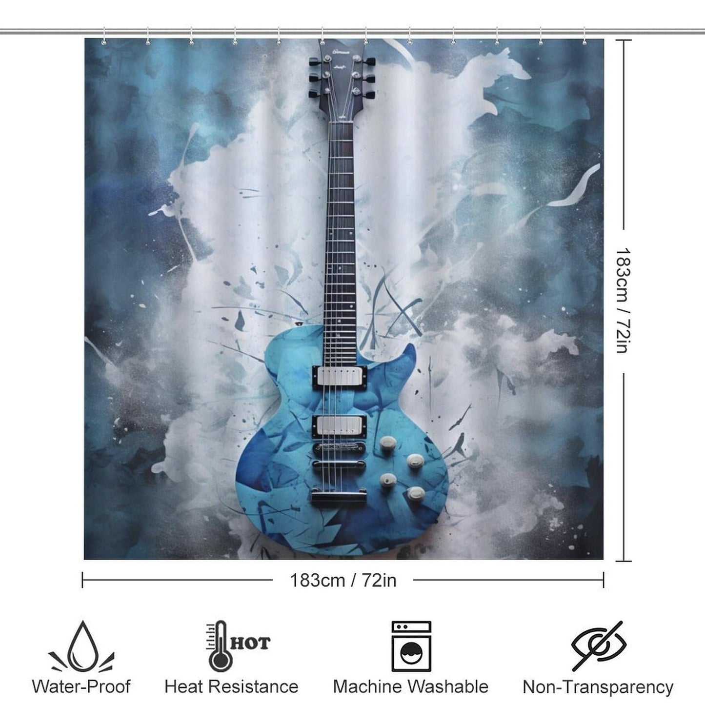 FOCCAFB 4Pcs Abstract Guitar Bathroom Sets with Shower Curtain Rugs Mats Blue Natural Musical Instrument Bathroom Decorations Sets with Non Slip Rugs Toilet Lid Cover Bath Mat, Style-2