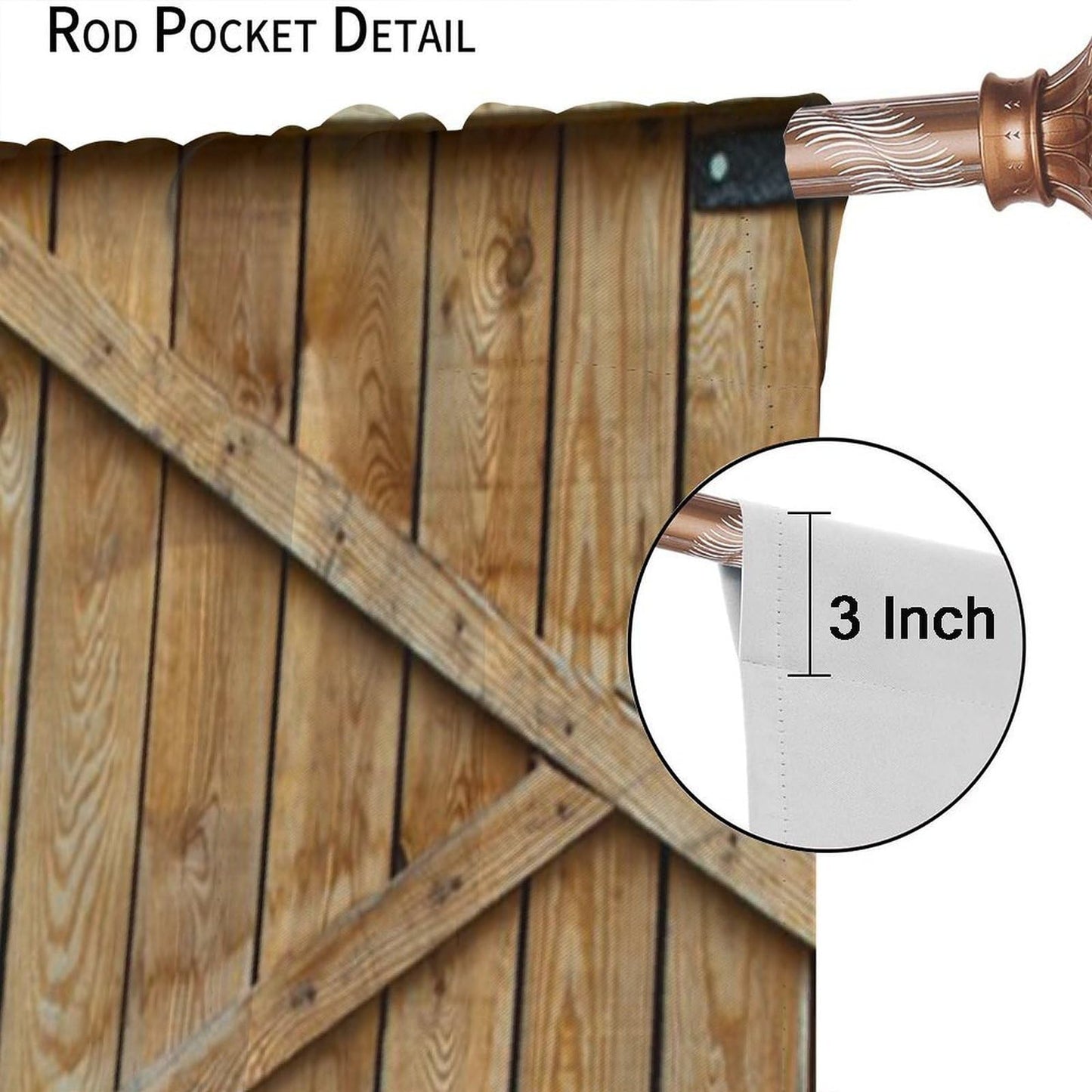 Wood Barn Door Decor Curtain, Natural Farmhouse Rustic Warm Double Wooden Door Pattern Print Rod Pocket Window Treatments, for Living Room Bedroom 42" W X 45" L