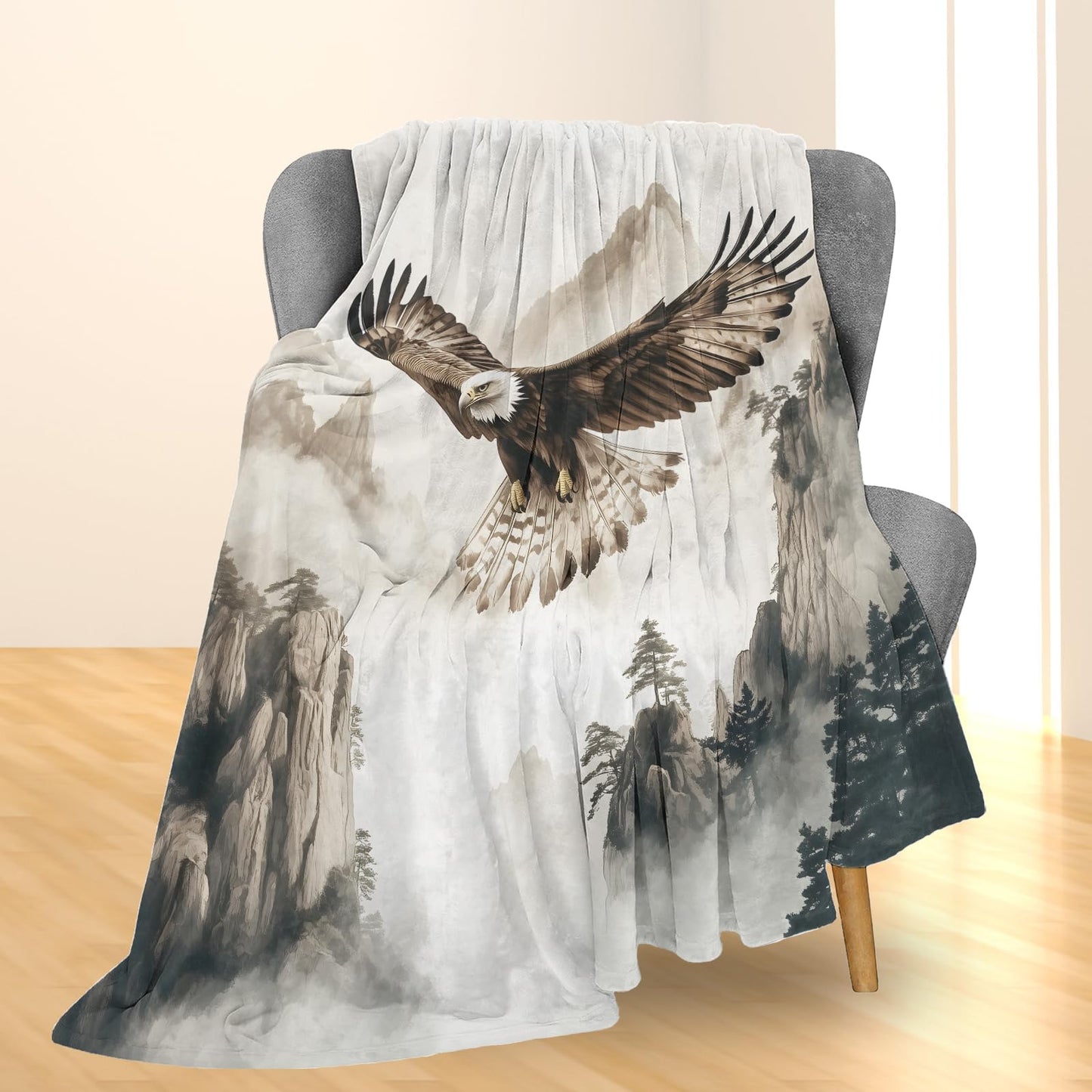 Ti Caldi Soaring Eagle Blanket, Soft Fuzzy Flannel Painting Style Throw Blanket for Couch, Bed, Travel & Home Decor, Lightweight Cozy Warm Blankets for Adults Kids Men Women 60×50 in