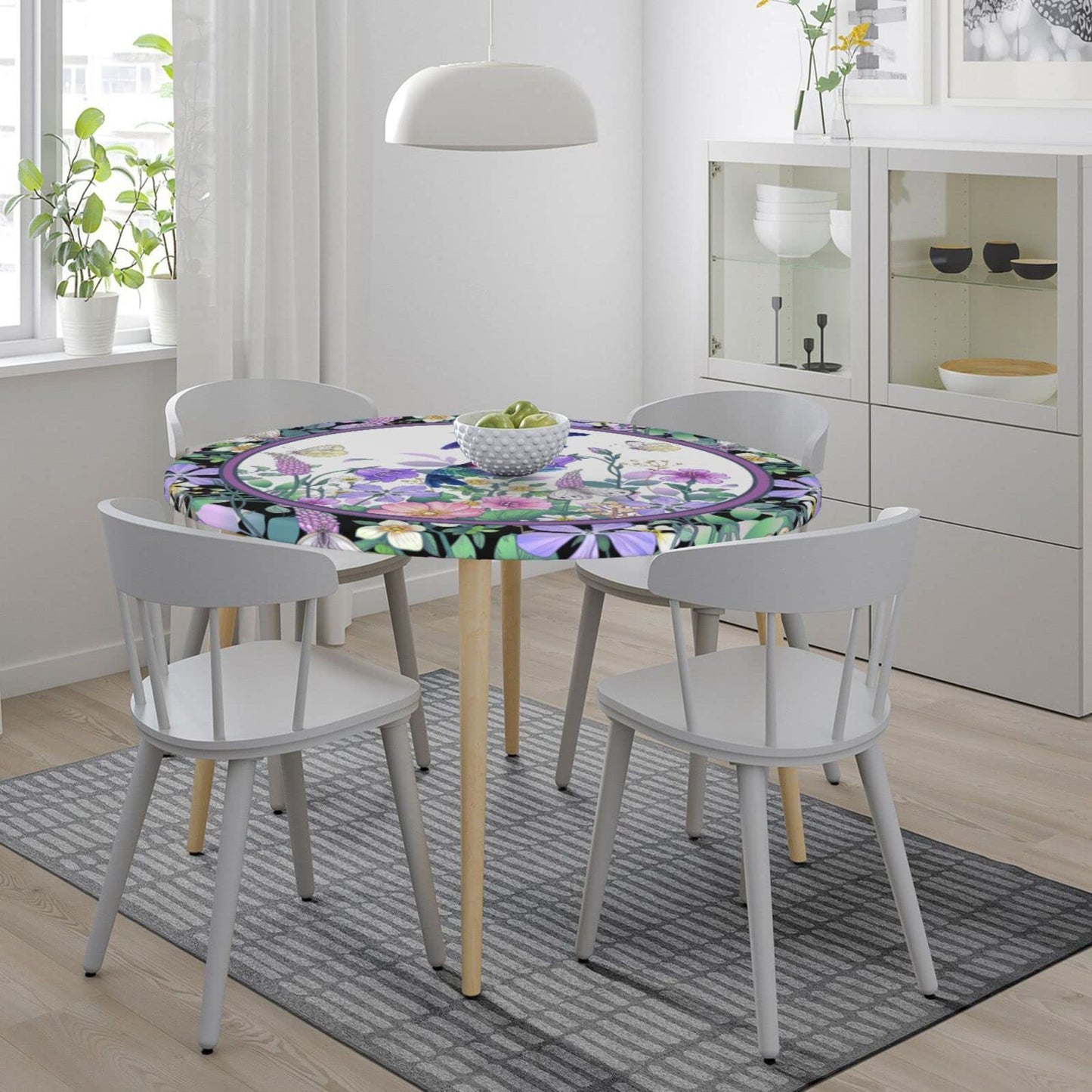Hummingbird Flower Tablecloths Elastic Fitted Tablecloth Round Table Cover for Dining Party Indoor Outdoor 45-50 inch