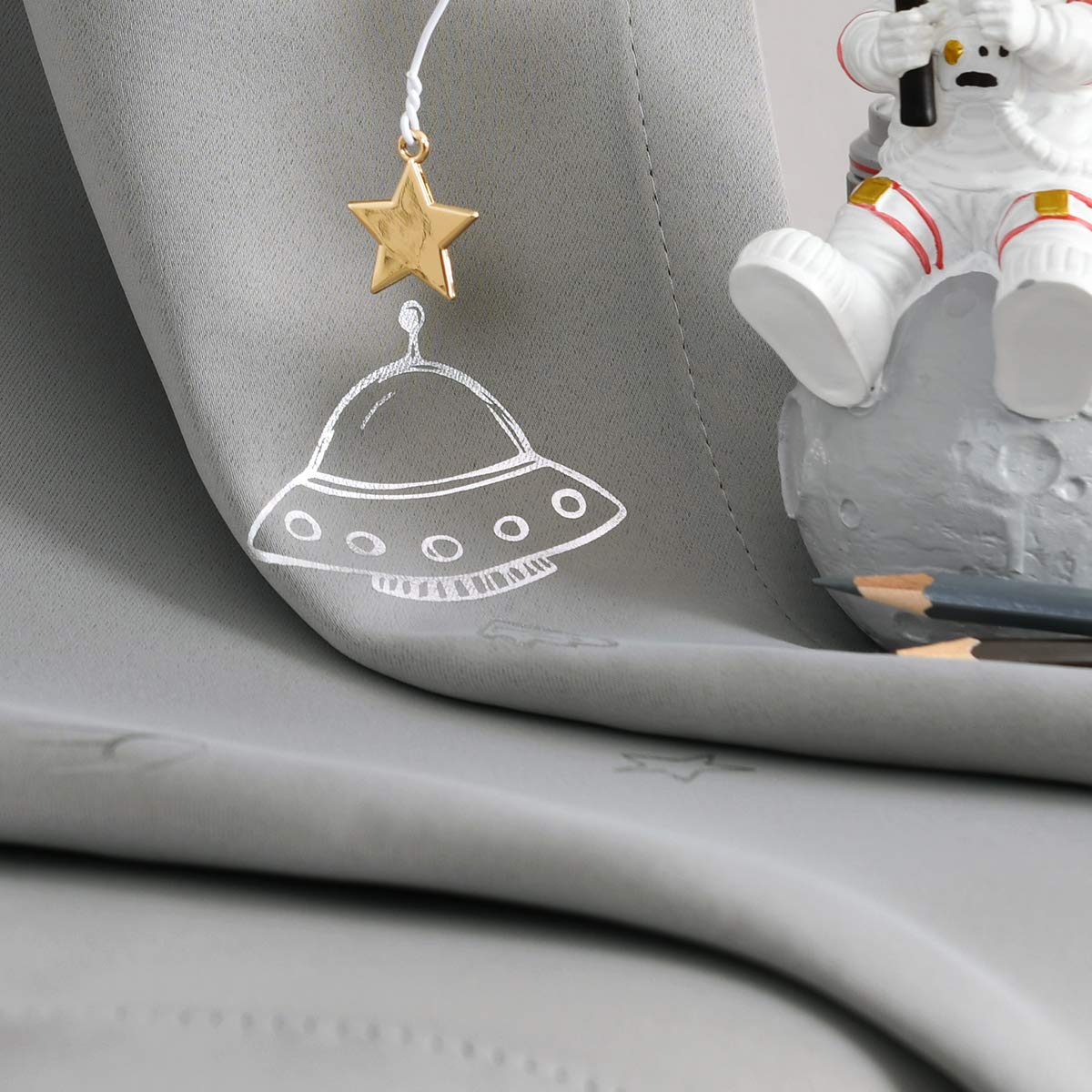 Vangao Grey Kids Curtains for Boys Bedroom Space Theme Blackout Curtains for Kids Nursery Girls Room 84 Inches Length Silver Foil Print Drapes Grommet Top Window Treatments Set 2 Panels