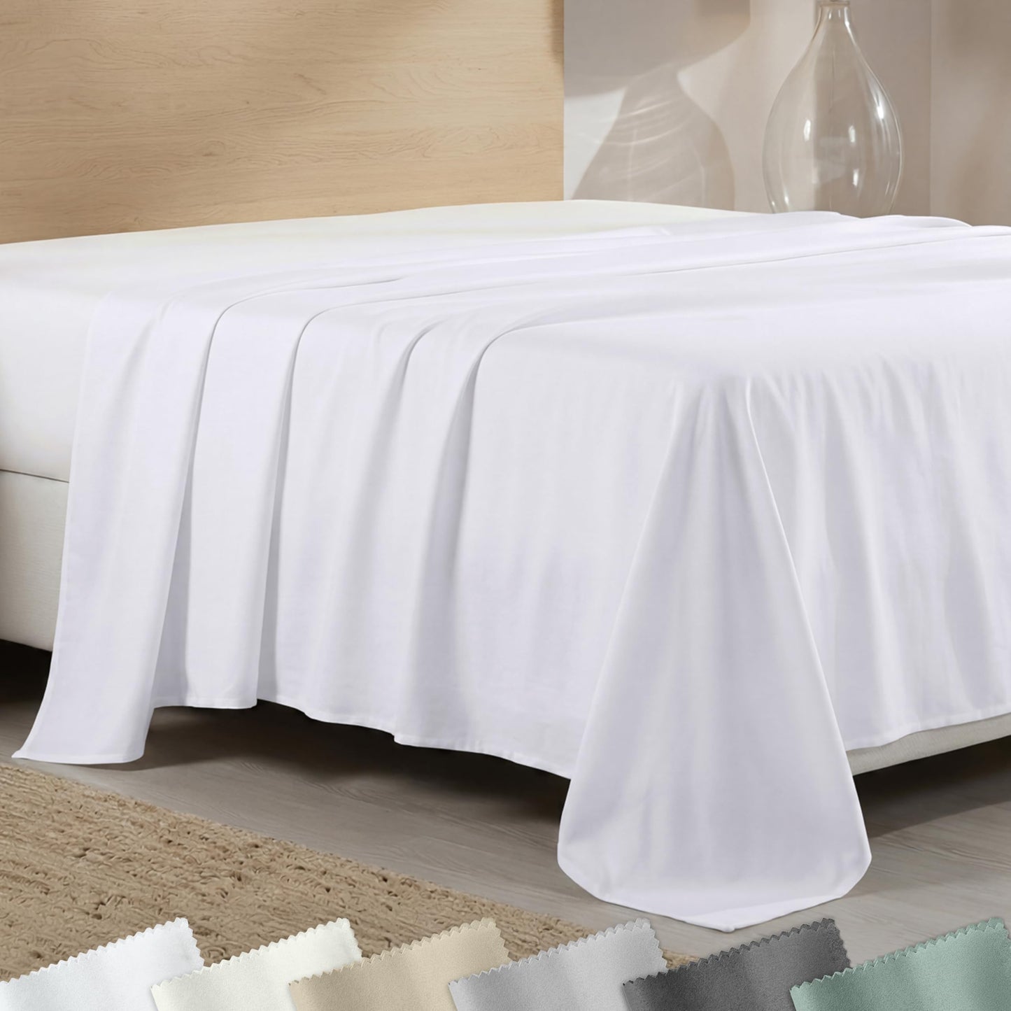 California Design Den Flat White King Sheets Only - Soft 400 Thread Count 100% Cotton Sateen, & Breathable Bed Sheets - White