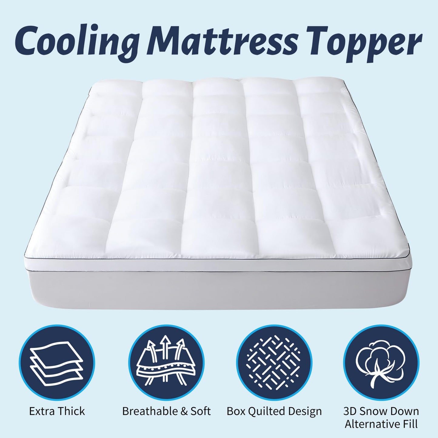 Thick Mattress Topper Queen with Deep Pocket, Extra Pillow Top Mattress Pad, Breathable & Cooling Mattress Cover, Fits 8-21 Inch, Soft Support for Back Pain Relief, Mattress Protector (Queen, White)