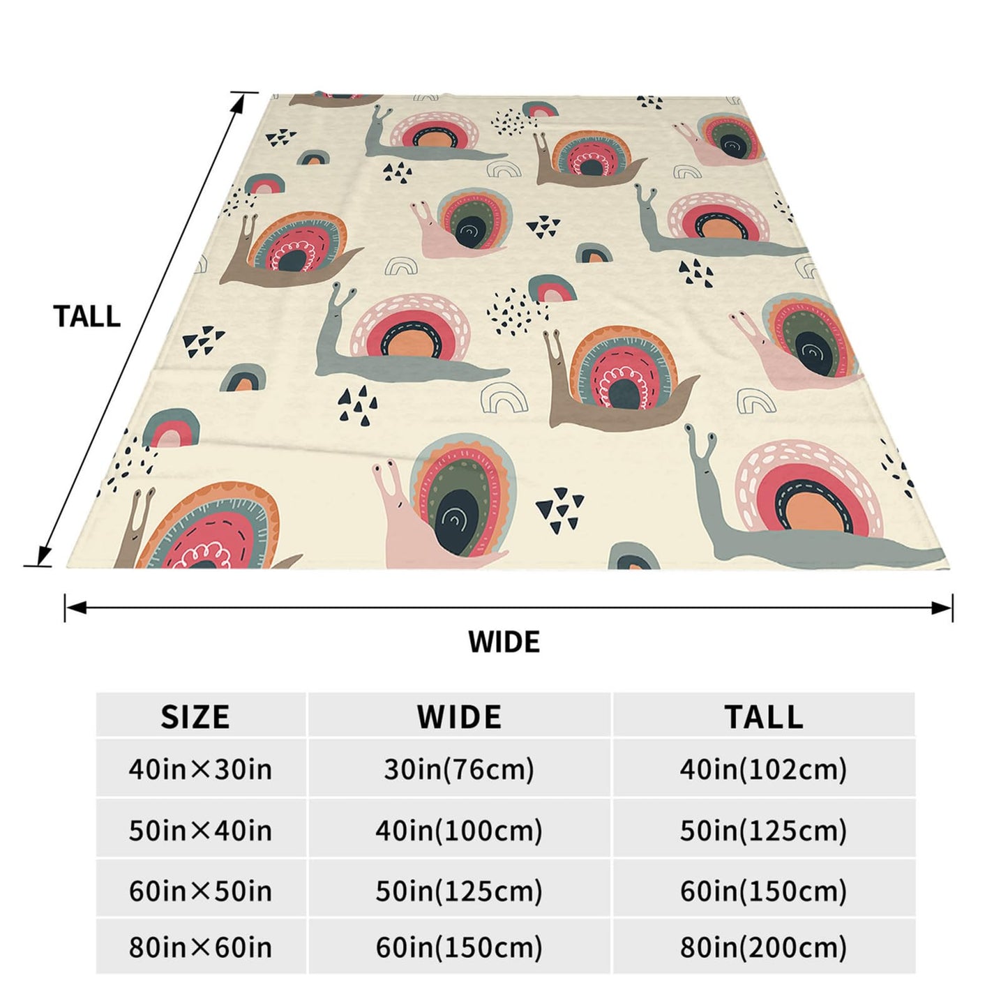 Throw Blanket 50x60 Inch,Cute Funny Rainbow Snails in Abstract Scandinavian Style Cozy Soft Lightweight Fuzzy Flannel Blanket 60x50 Inch Suitable for Couch Bed Sofa Living Room in All Seasons