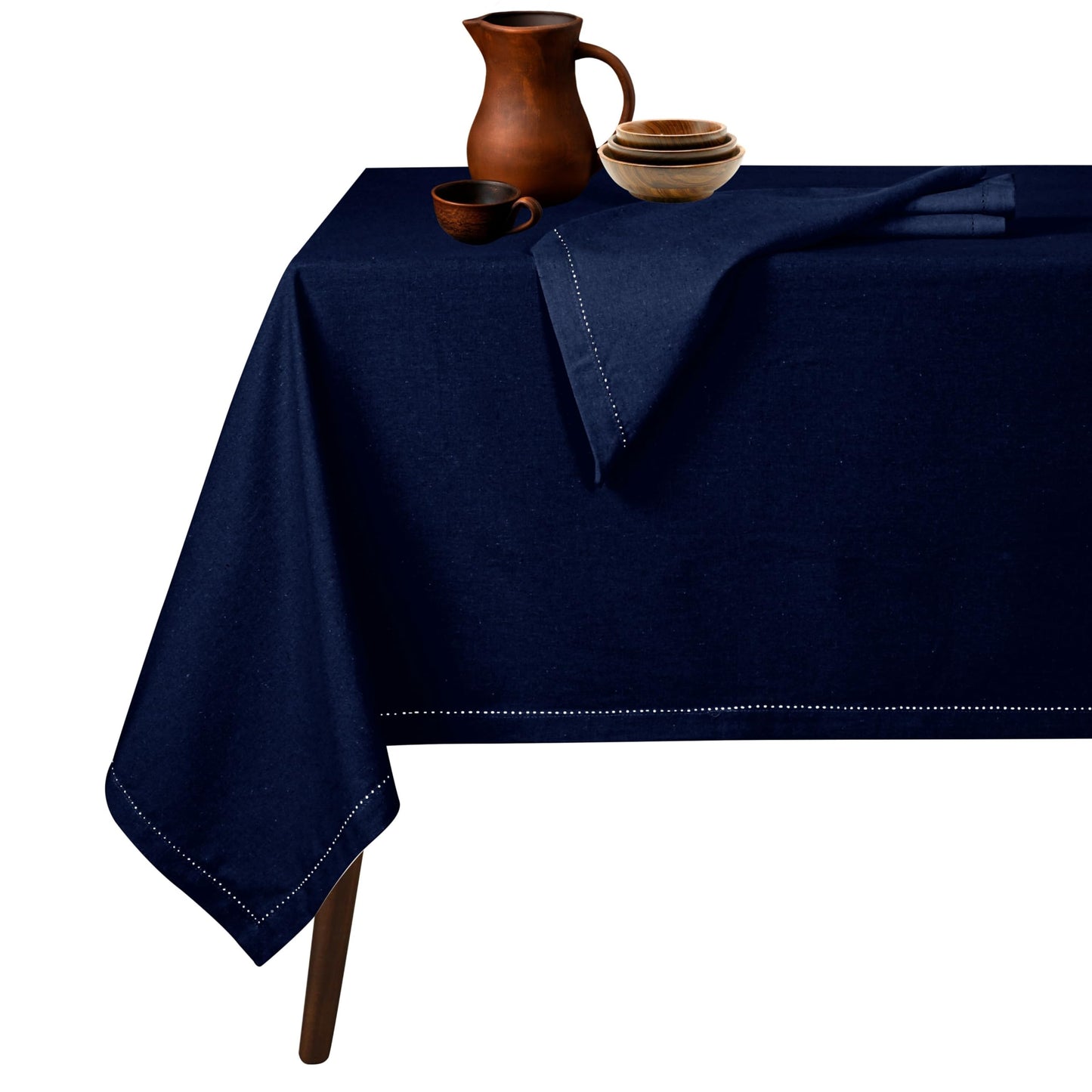 Native Fab Tablecloth 60x84 Inches - 100% Cotton, Durable, Wrinkle-Free, Machine Washable Table Cover for Dining Room, Banquets, Parties, Holiday, Events - Elegant, Easy Care, Home Décor - Navy Blue