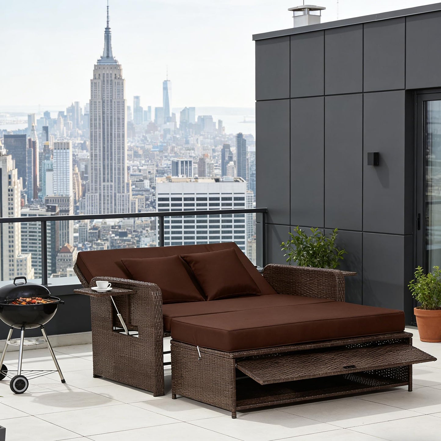 BIBILAB Outdoor Wicker Daybed Covers, Patio Rattan Loveseat Sofa Covers, Cushions Covers, Lounge Furniture Set for Poolside Backyard Porch Covers (Brown)