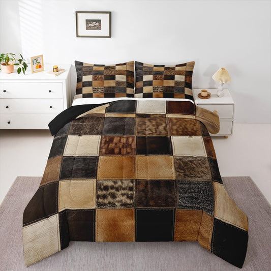 Cow Fur Comforter Cover Cowhide Rustic Western Wild Comforter Set Animal Skin Bedding Set for Children Kids Boys Girls Microfiber Dark Brown Duvet Set Room Decor Comforter Inner Fill Queen Size