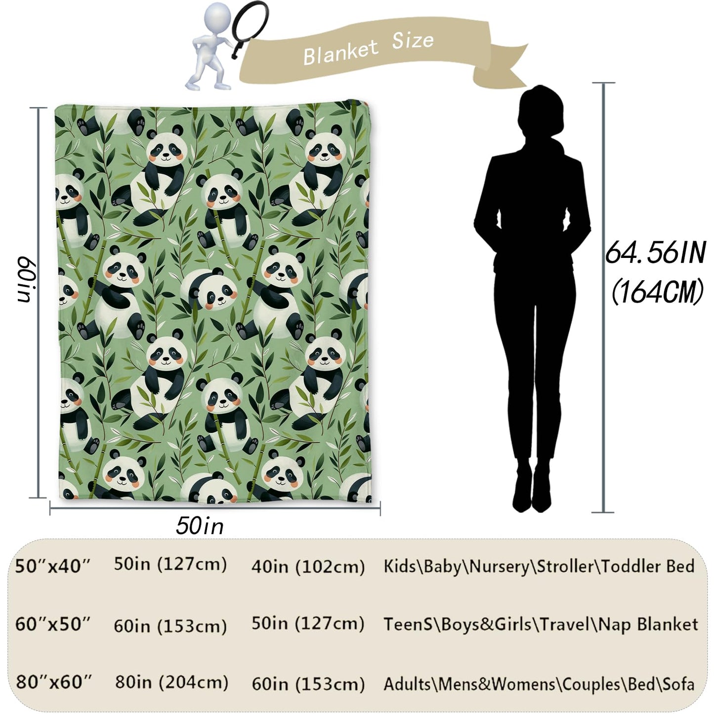 Ti Caldi Cute Cartoon Panda Blanket | Soft Warm Fuzzy Lightweight Flannel Throw Blanket Perfect for Couch, Bed, Decor, Travel & Outdoor Use, Cozy Blankets for Adults Kids Women Girls 60×50 in