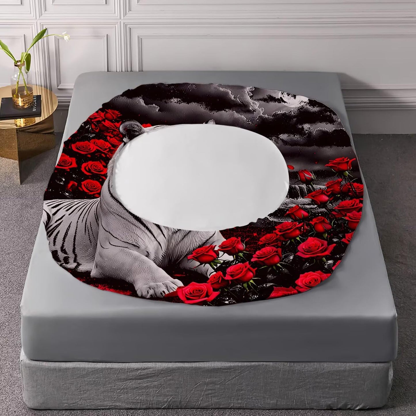 VTKON Rose Tiger Sheets Set Twin for Girls Boys Women and Men Red Black Animal Print Bedding Set 3D Tiger Bed Set with 1 Flat Sheet 1 Fitted Sheet and 1 Pillowcase